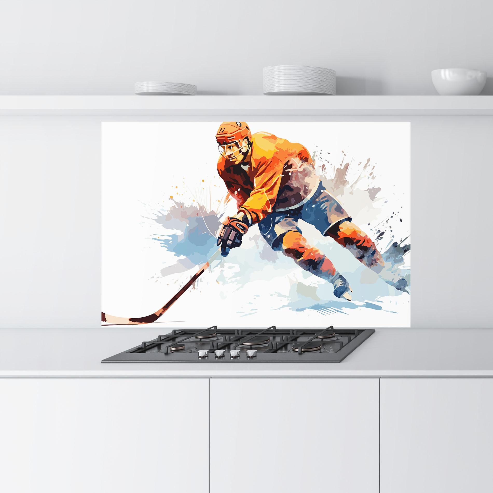 Стъклен панел за кухня Orange Hockey mockup 9
