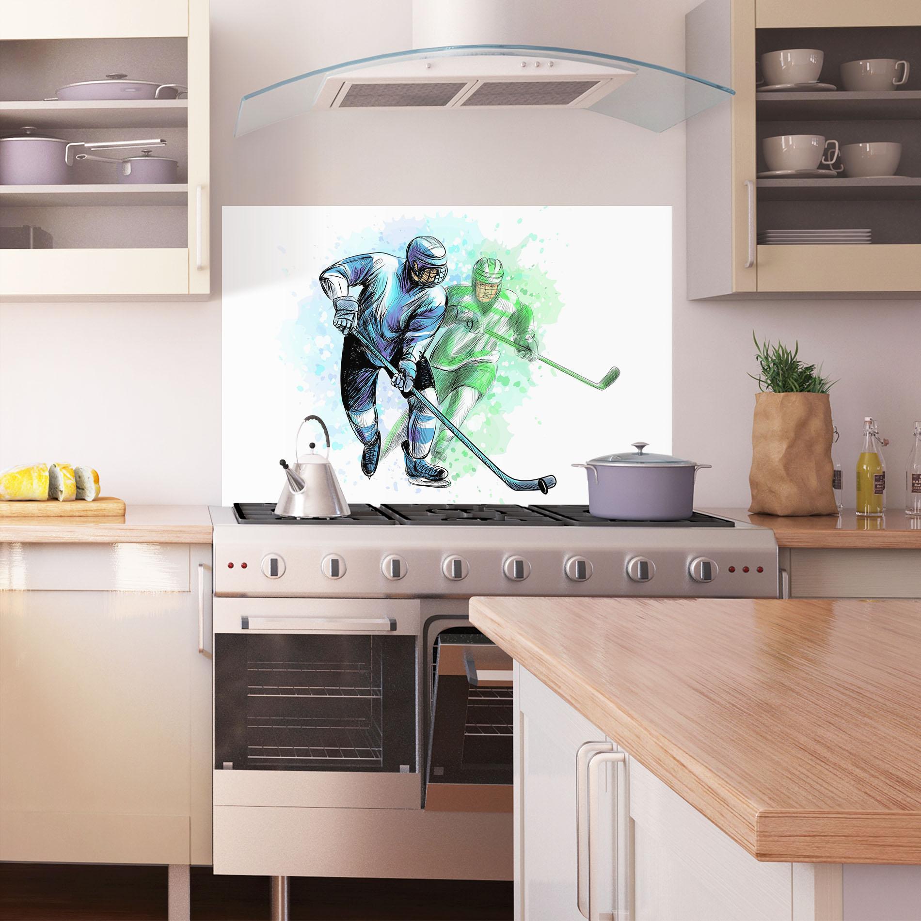 Стъклен панел за кухня Green Blue Hockey mockup 1