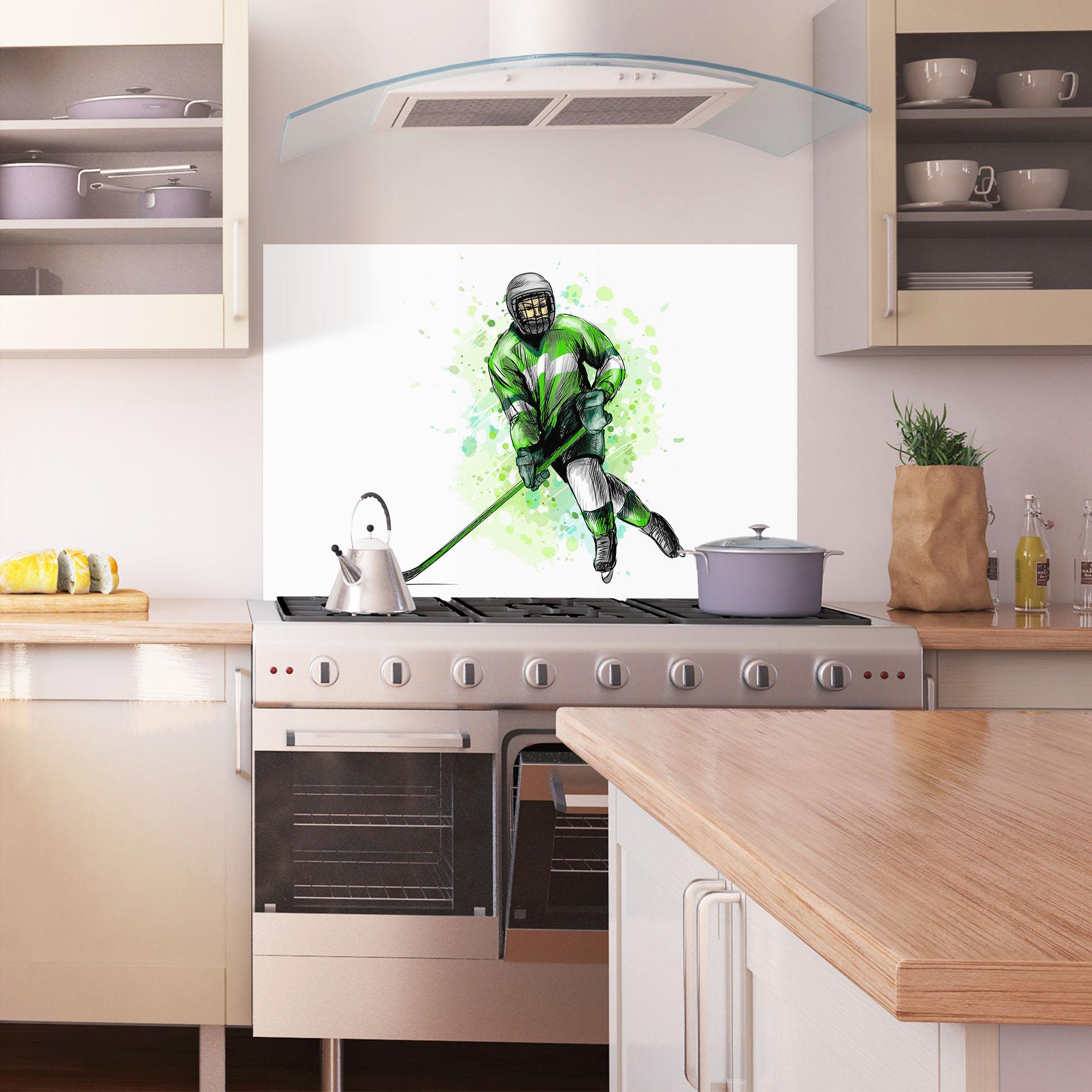 Стъклен панел за кухня Green Hockey mockup 1