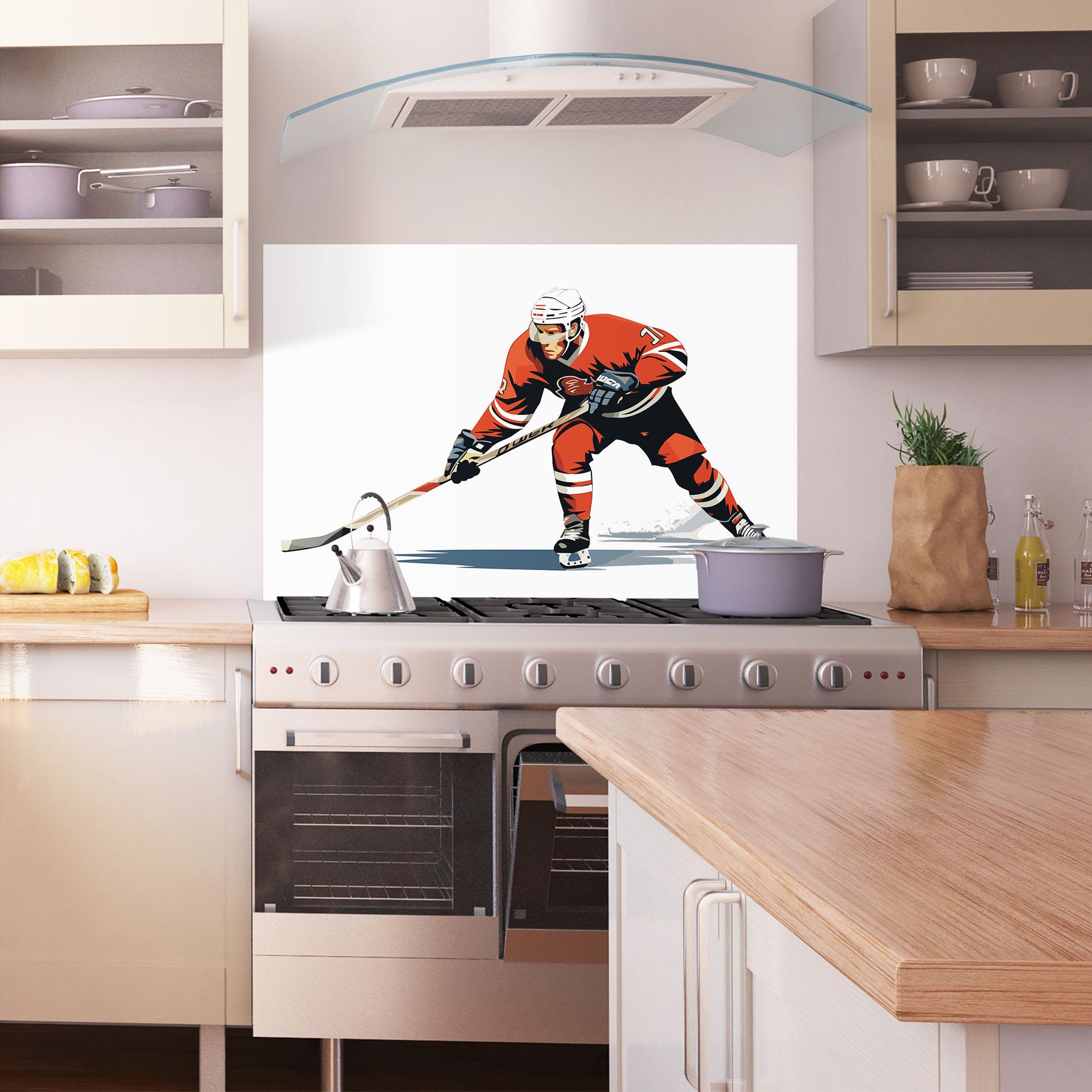 Стъклен панел за кухня Hockey Orange Player mockup 1