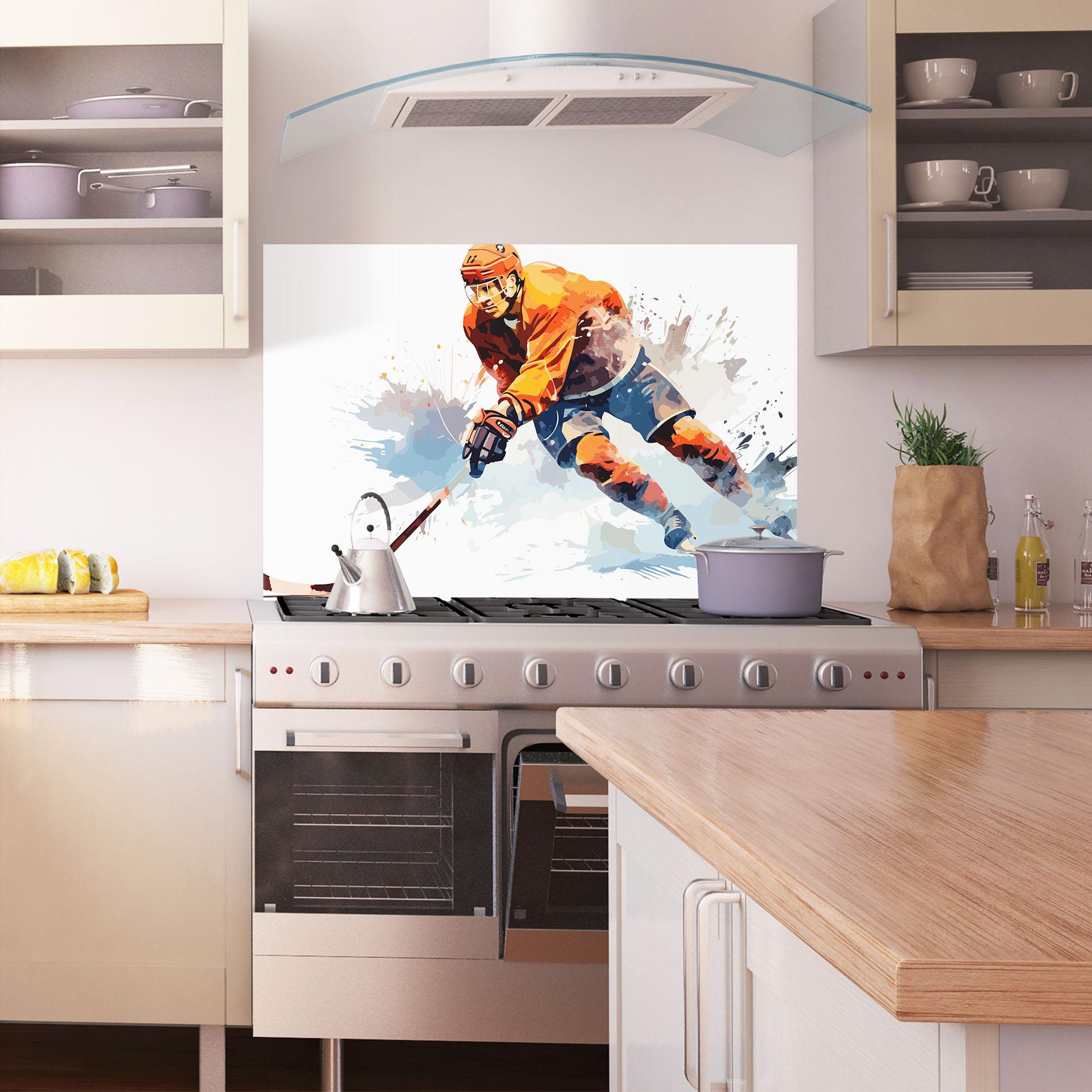 Стъклен панел за кухня Orange Hockey mockup 1