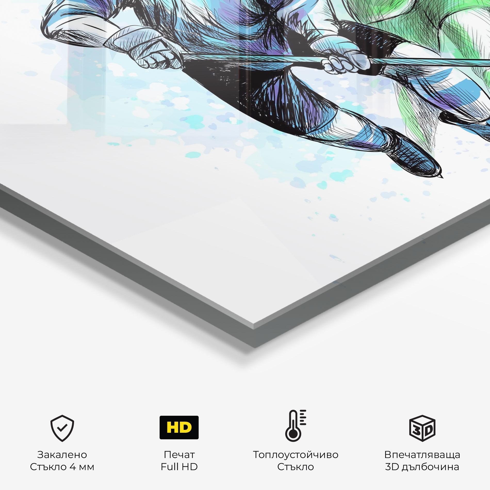 Стъклен панел за кухня Green Blue Hockey mockup 2