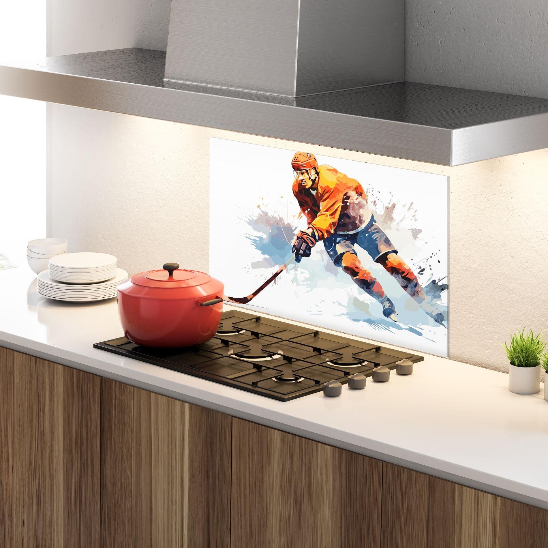 Стъклен панел за кухня Orange Hockey mockup 4