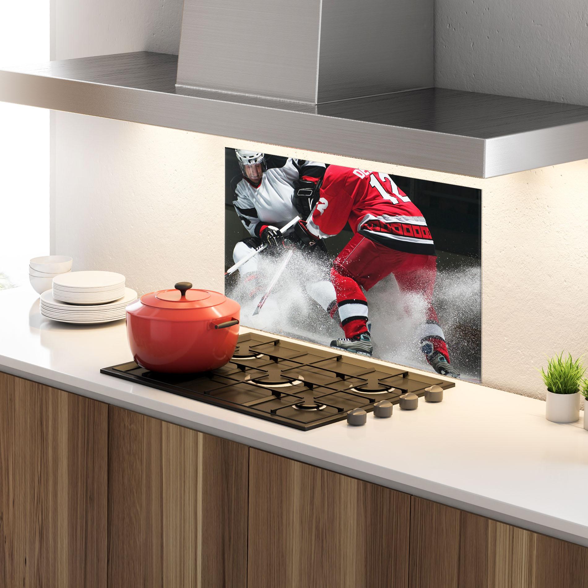 Стъклен панел за кухня Red Hokey Player mockup 4