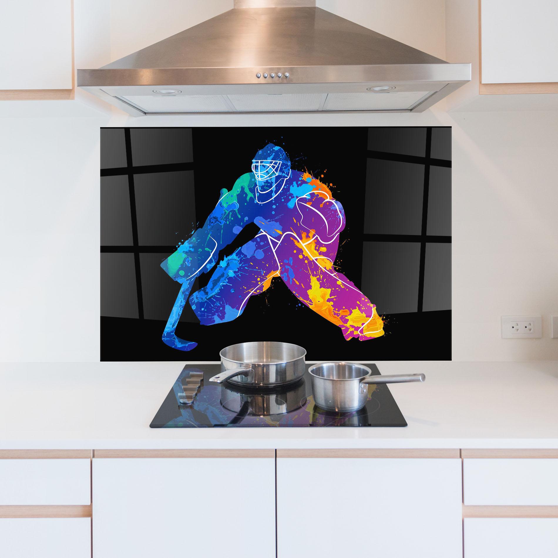 Стъклен панел за кухня Blue Purple Hockey mockup 5