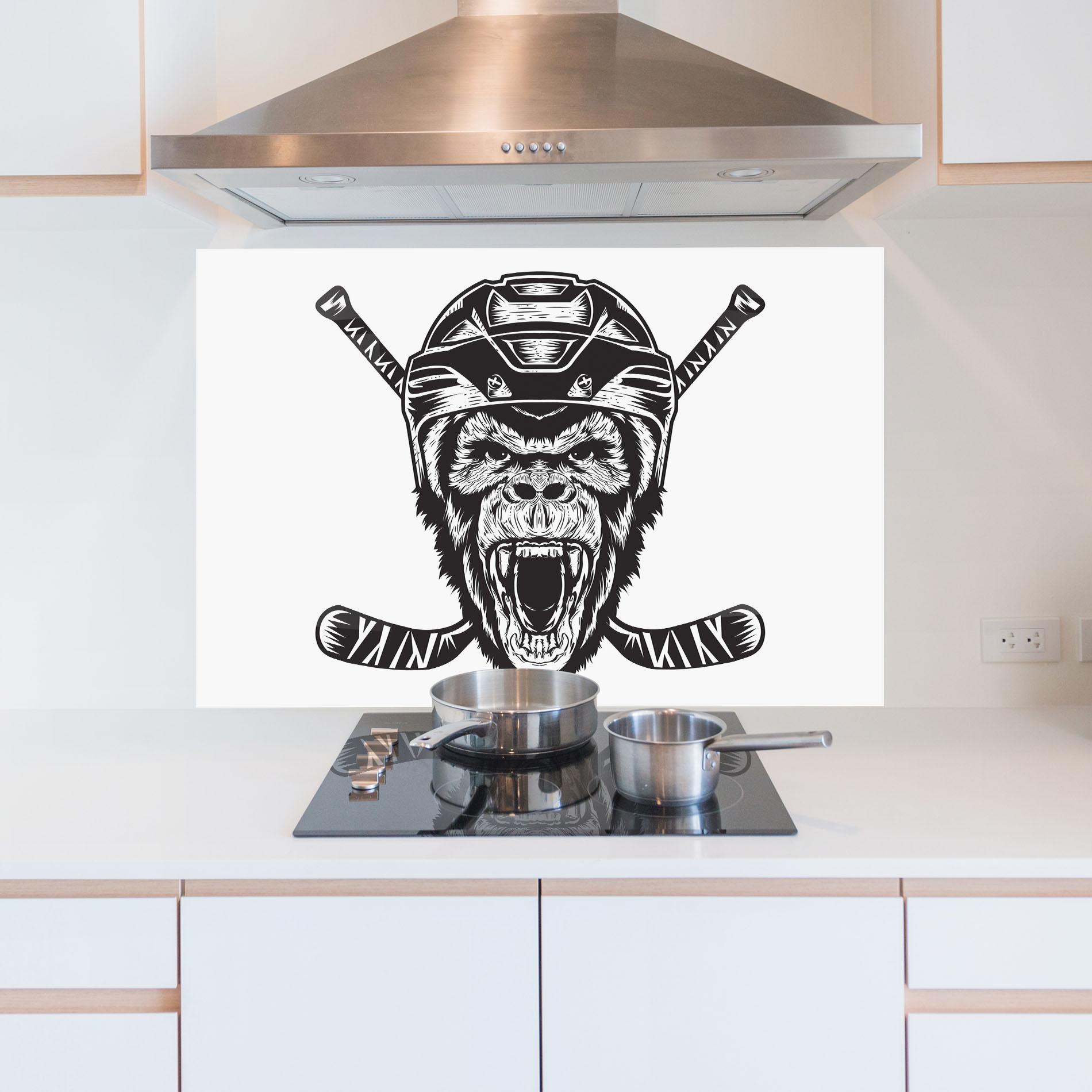 Стъклен панел за кухня Monkey Hockey mockup 5