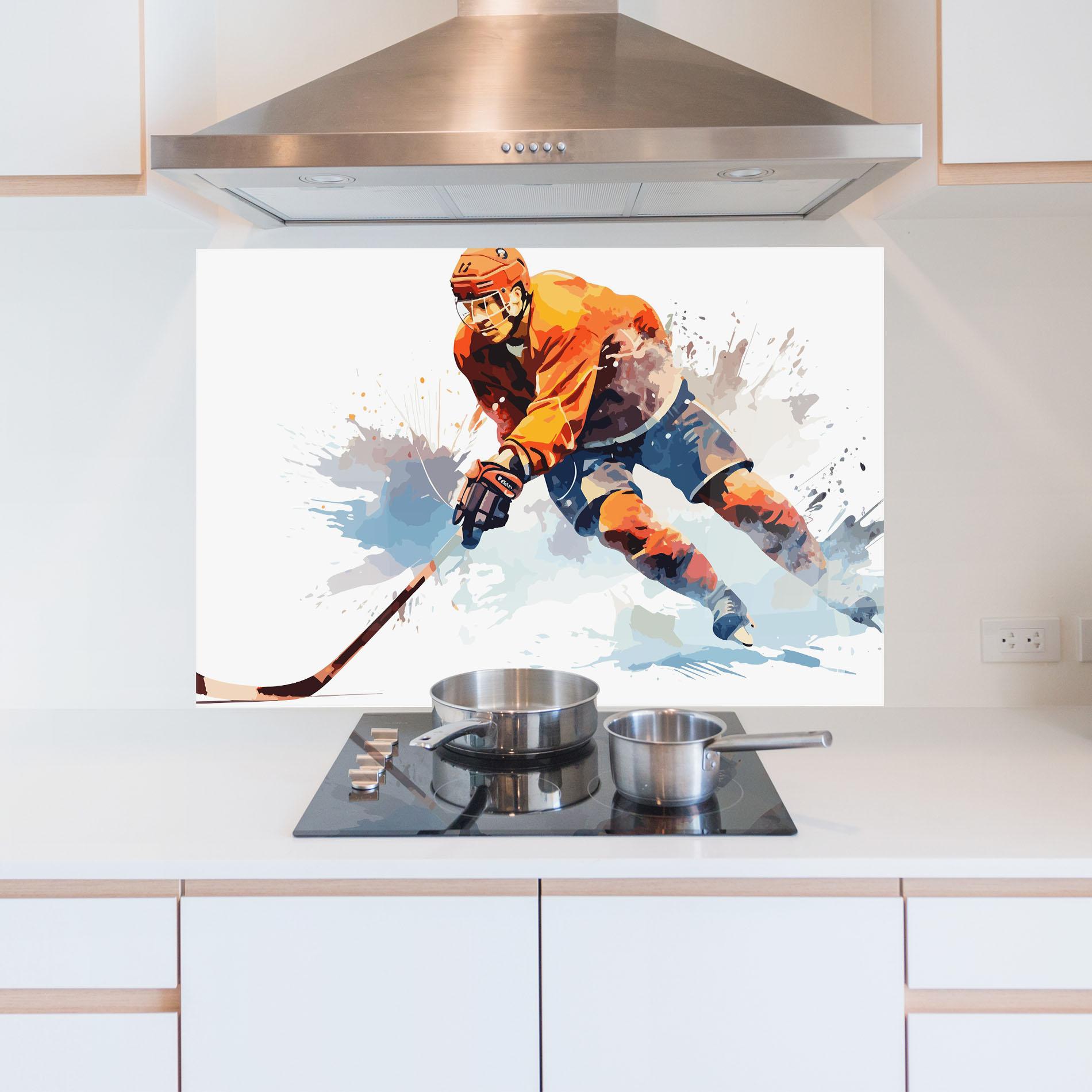 Стъклен панел за кухня Orange Hockey mockup 5