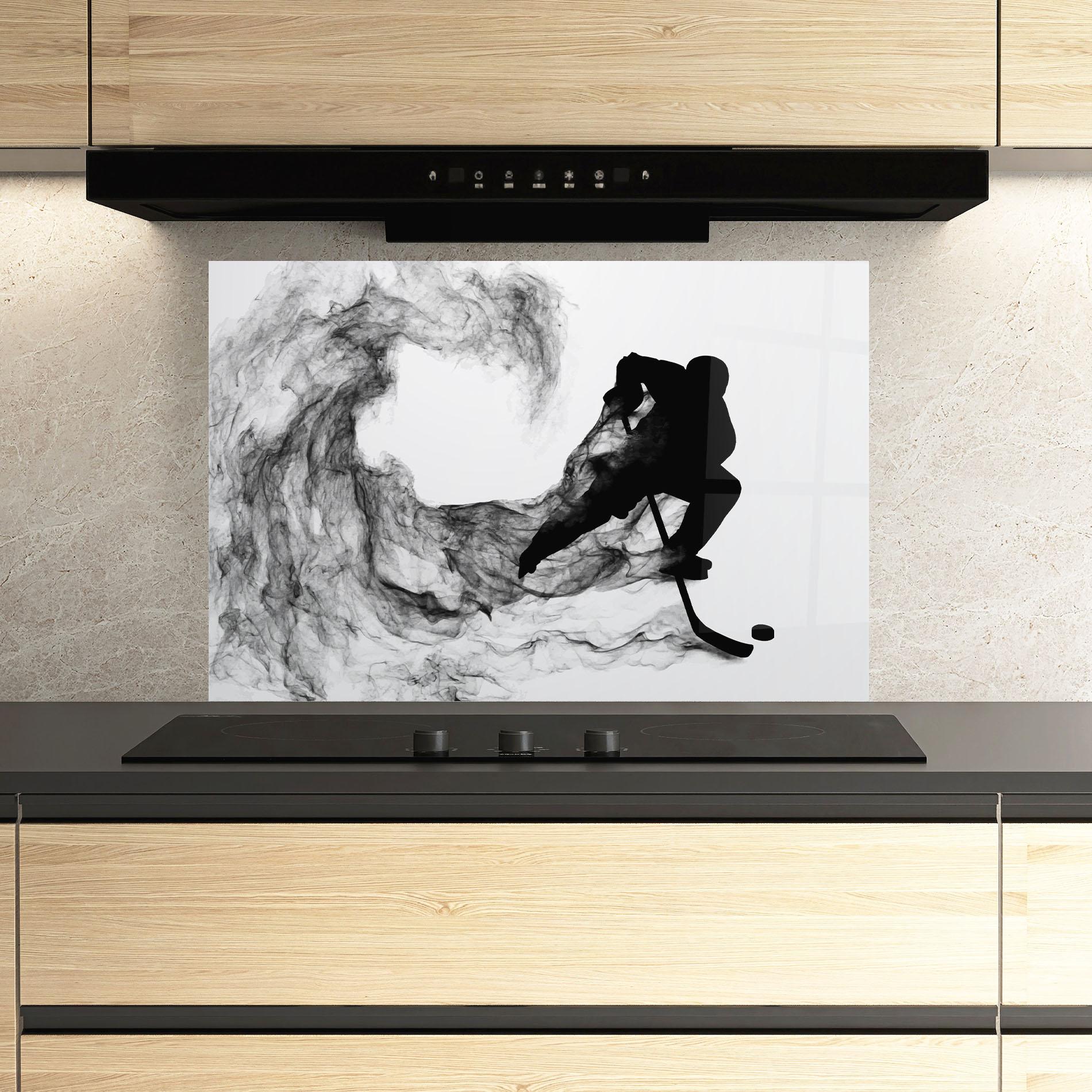 Стъклен панел за кухня Black Smoke Hockey mockup 3