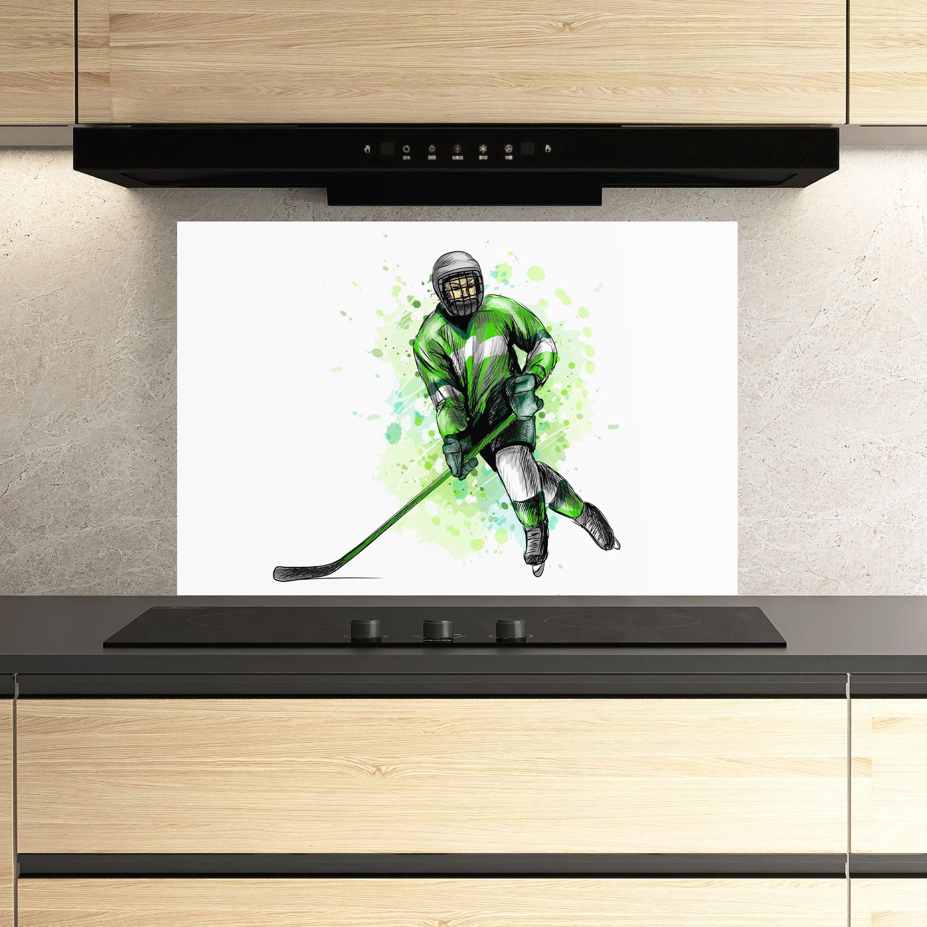 Стъклен панел за кухня Green Hockey mockup 3