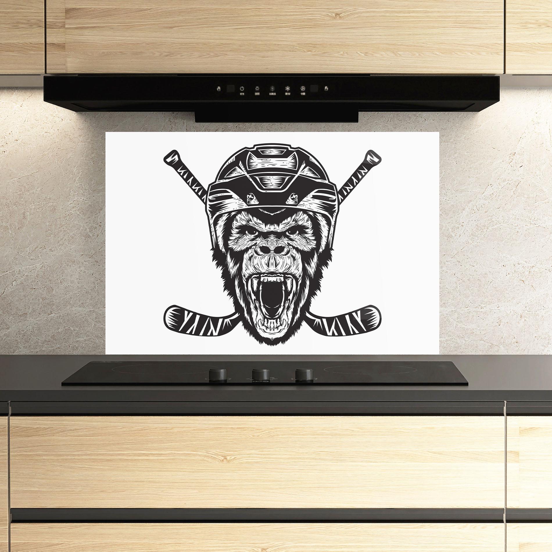 Стъклен панел за кухня Monkey Hockey mockup 3