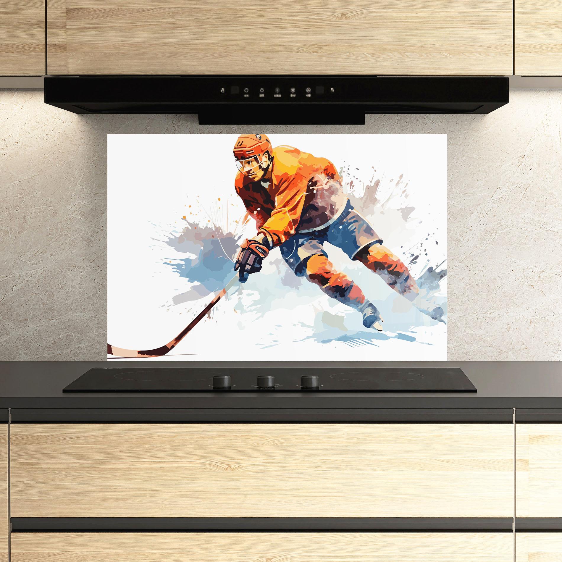 Стъклен панел за кухня Orange Hockey mockup 3