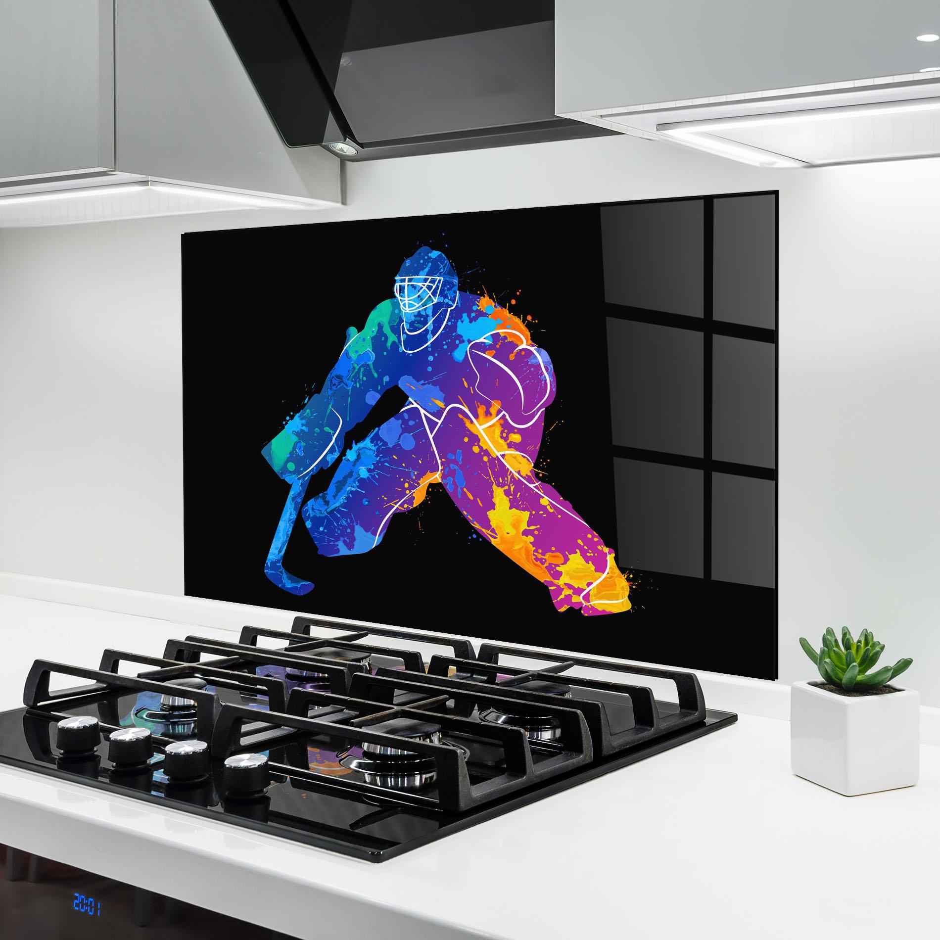 Стъклен панел за кухня Blue Purple Hockey mockup 6