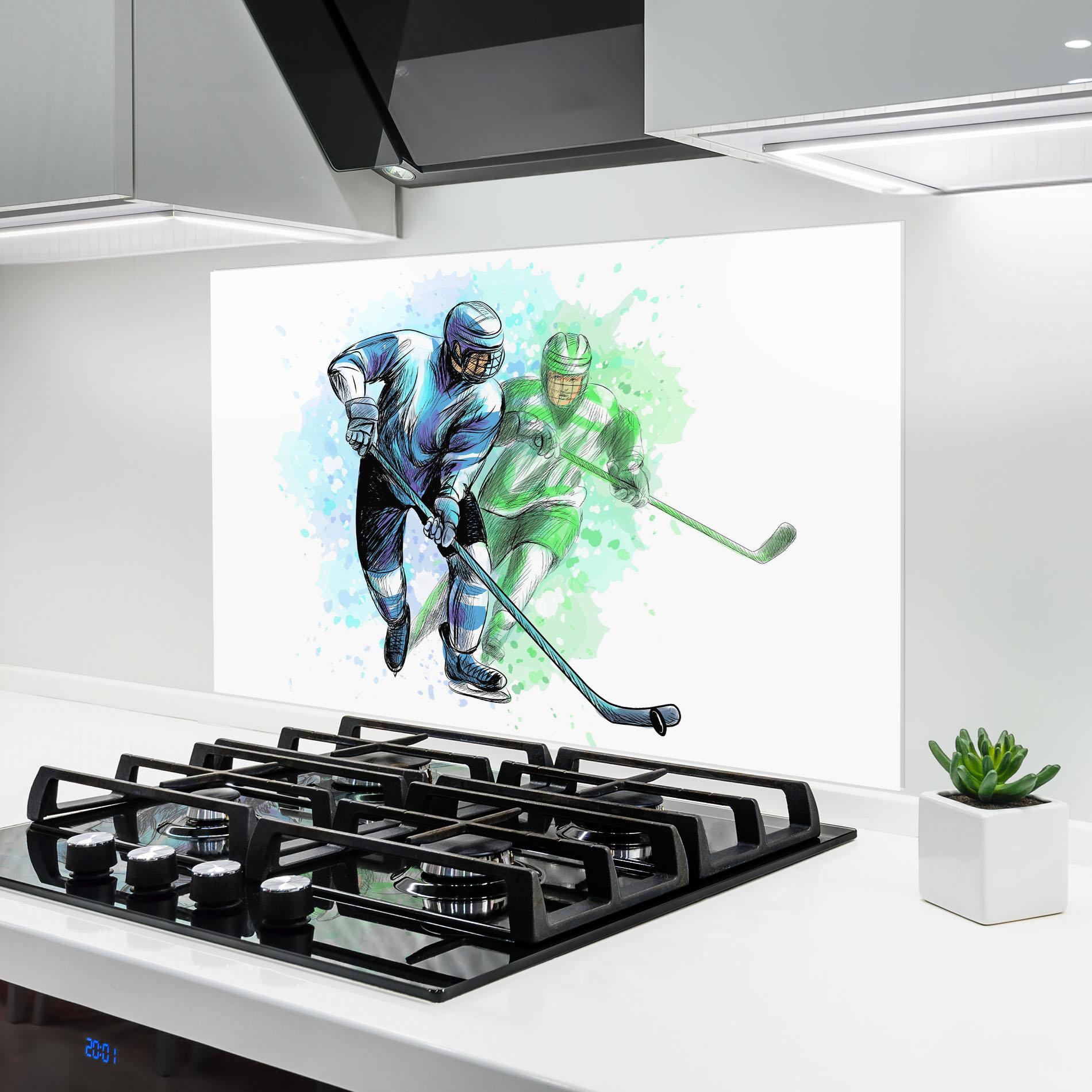 Стъклен панел за кухня Green Blue Hockey mockup 6