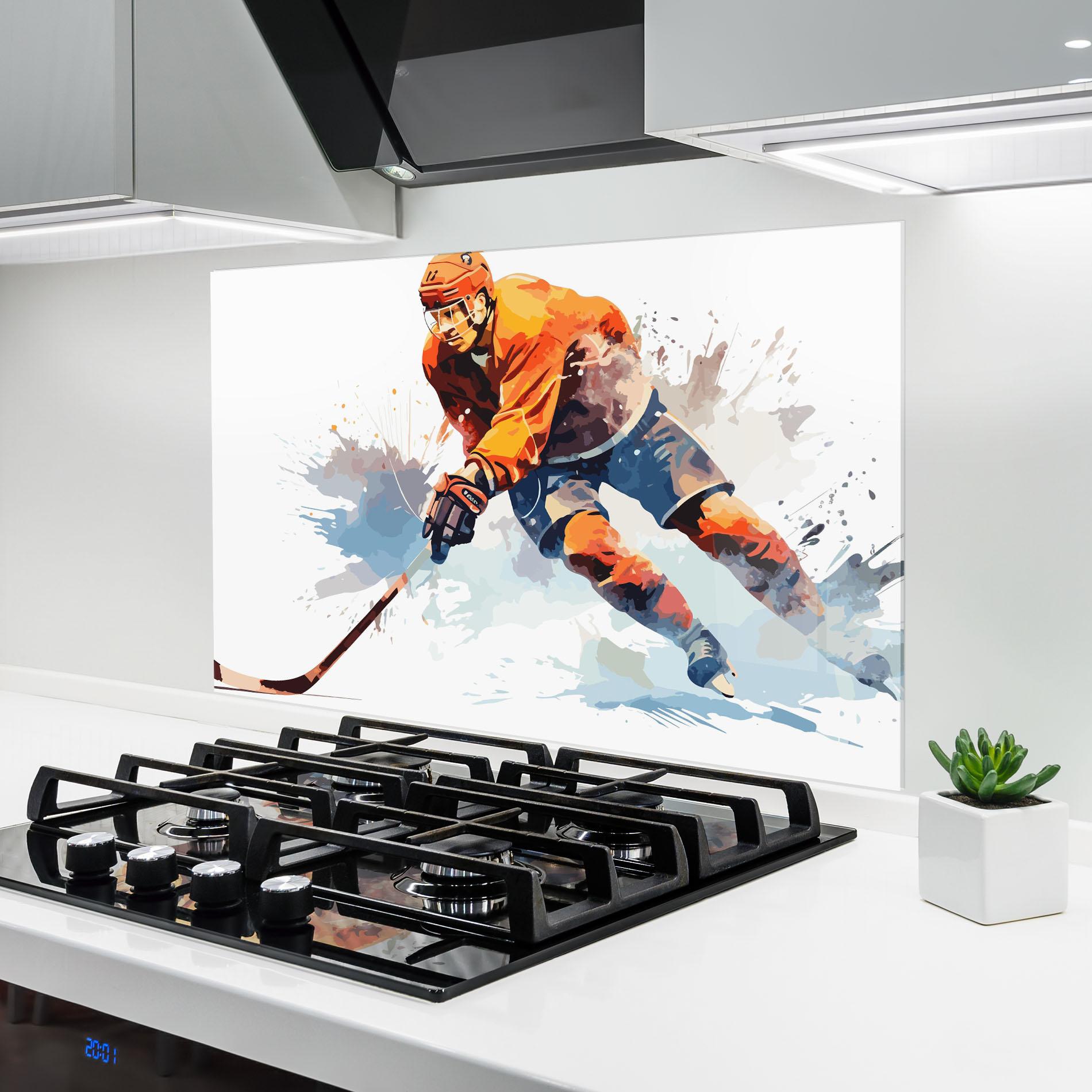 Стъклен панел за кухня Orange Hockey mockup 6
