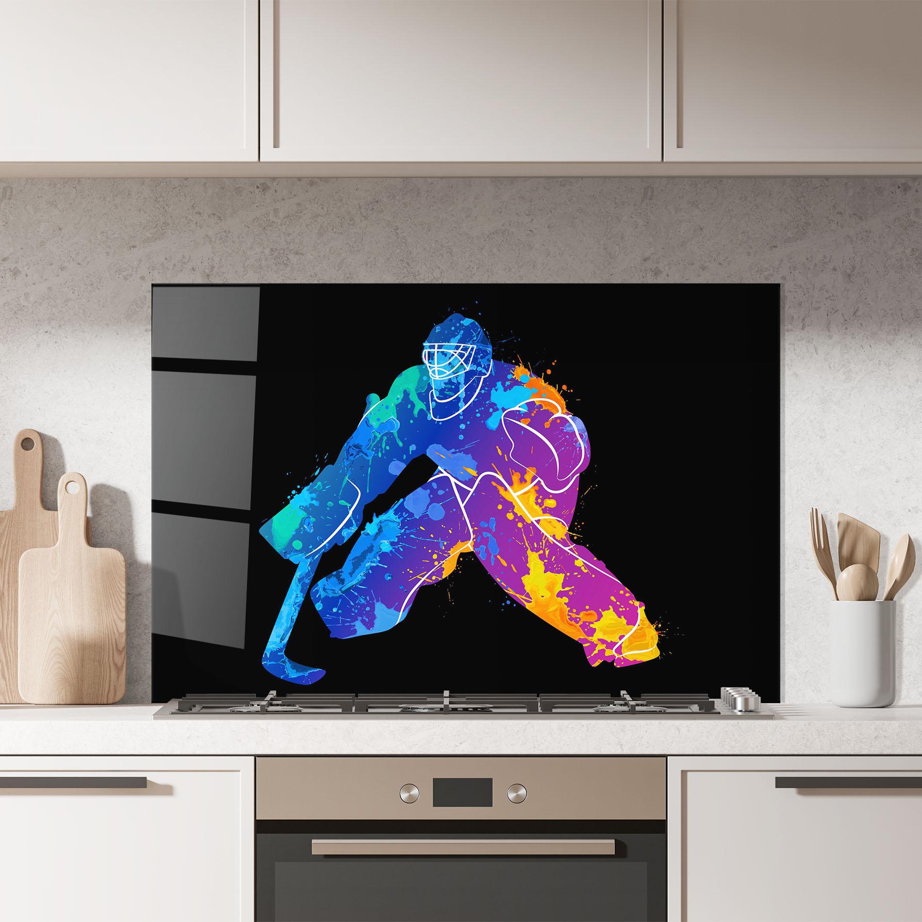 Стъклен панел за кухня Blue Purple Hockey mockup 7