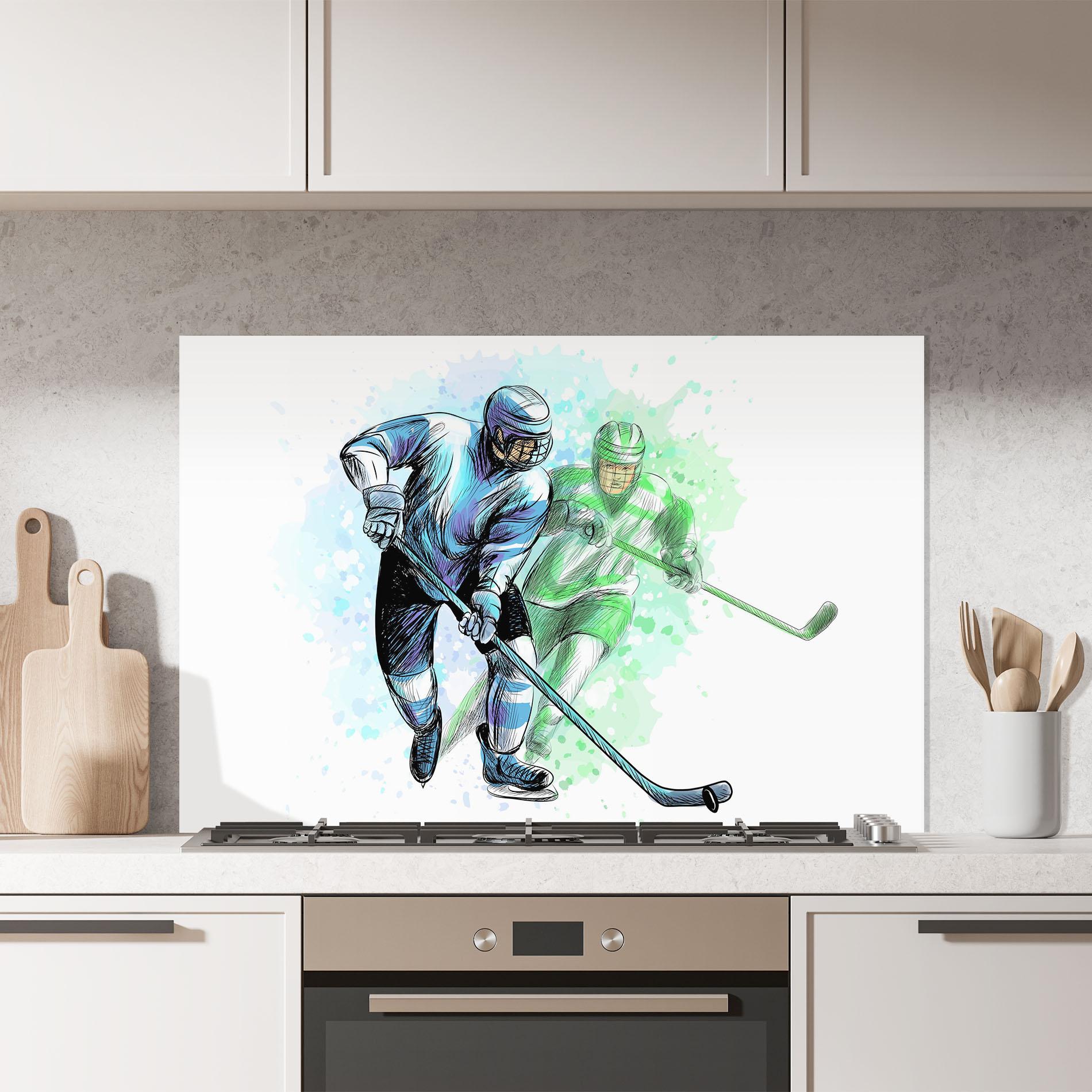 Стъклен панел за кухня Green Blue Hockey mockup 7