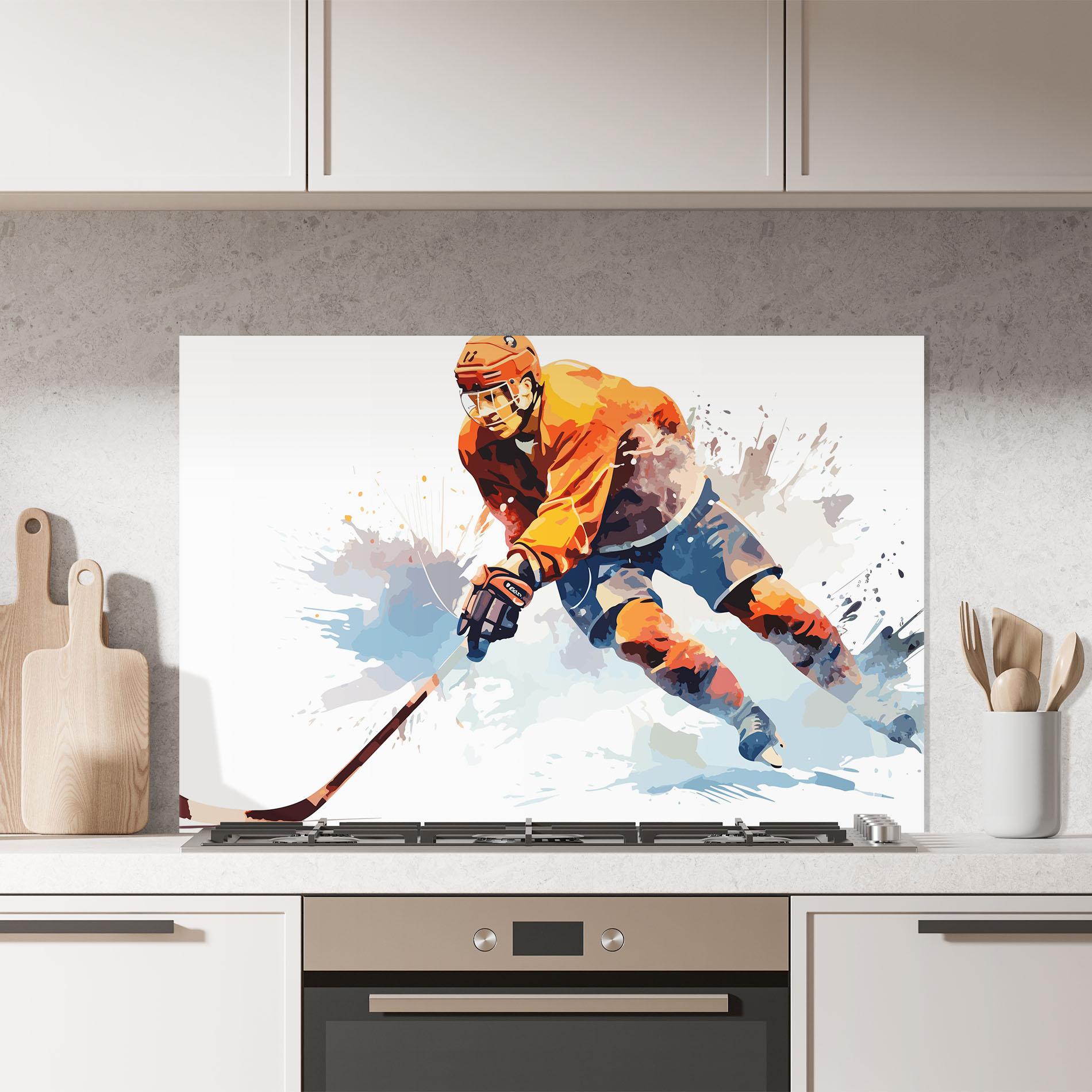 Стъклен панел за кухня Orange Hockey mockup 7