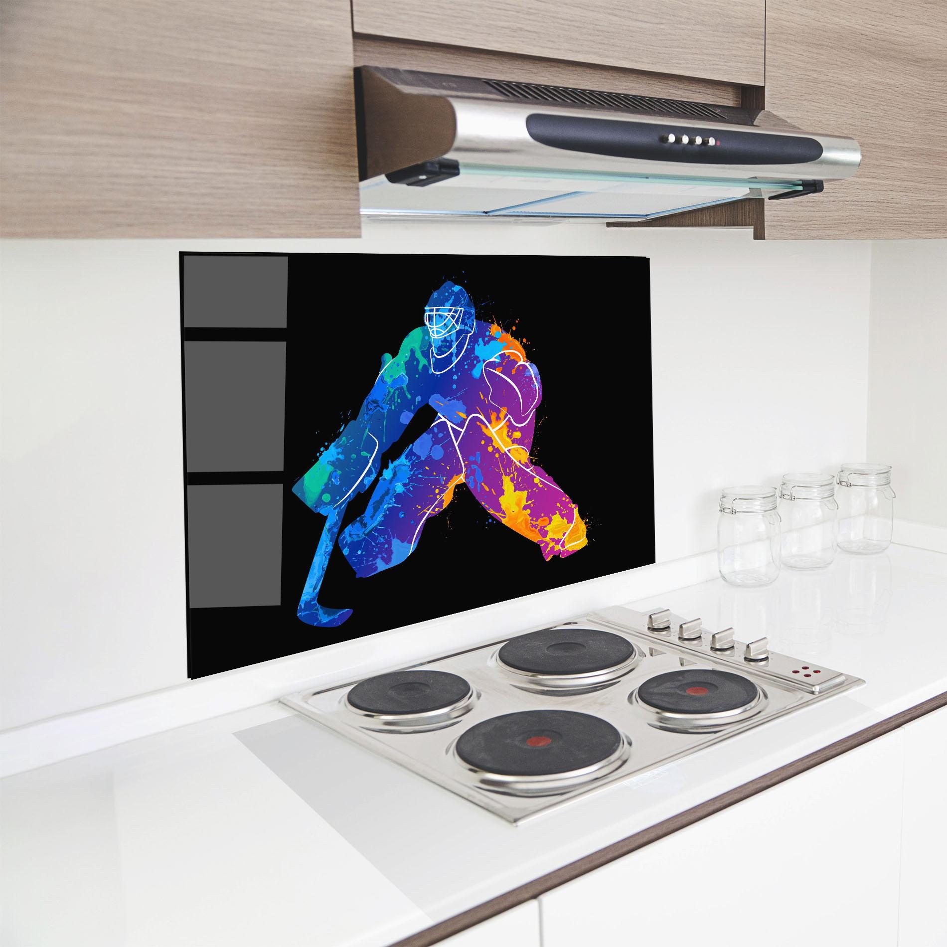 Стъклен панел за кухня Blue Purple Hockey mockup 8