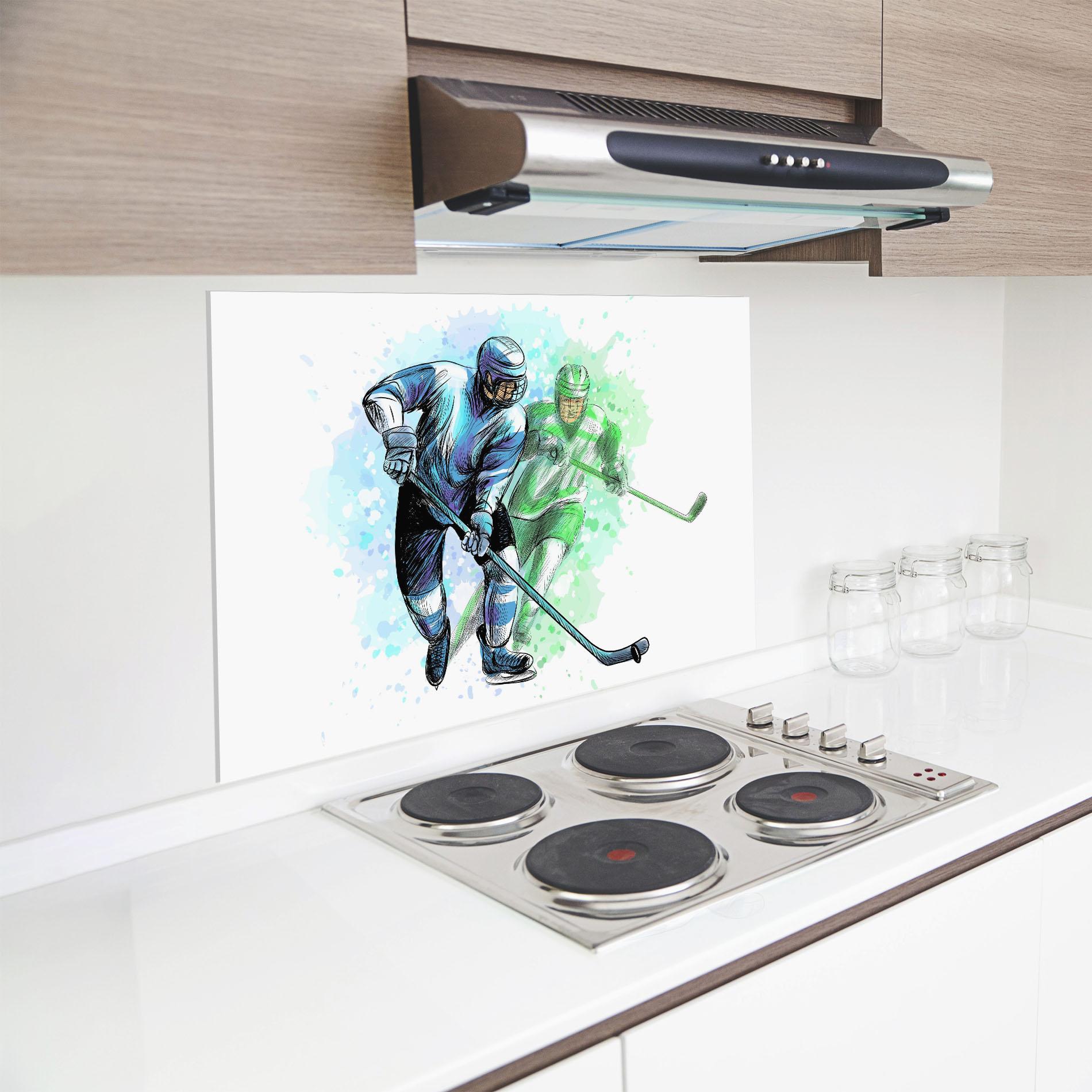 Стъклен панел за кухня Green Blue Hockey mockup 8