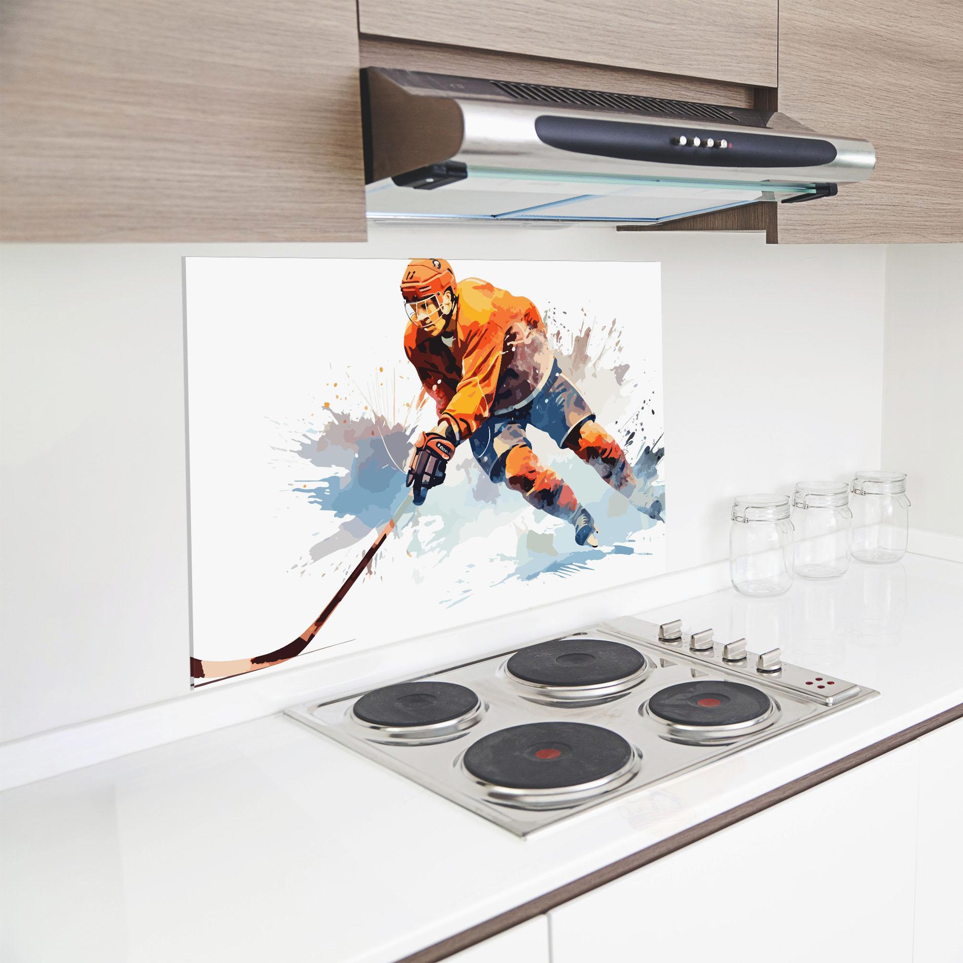 Стъклен панел за кухня Orange Hockey mockup 8