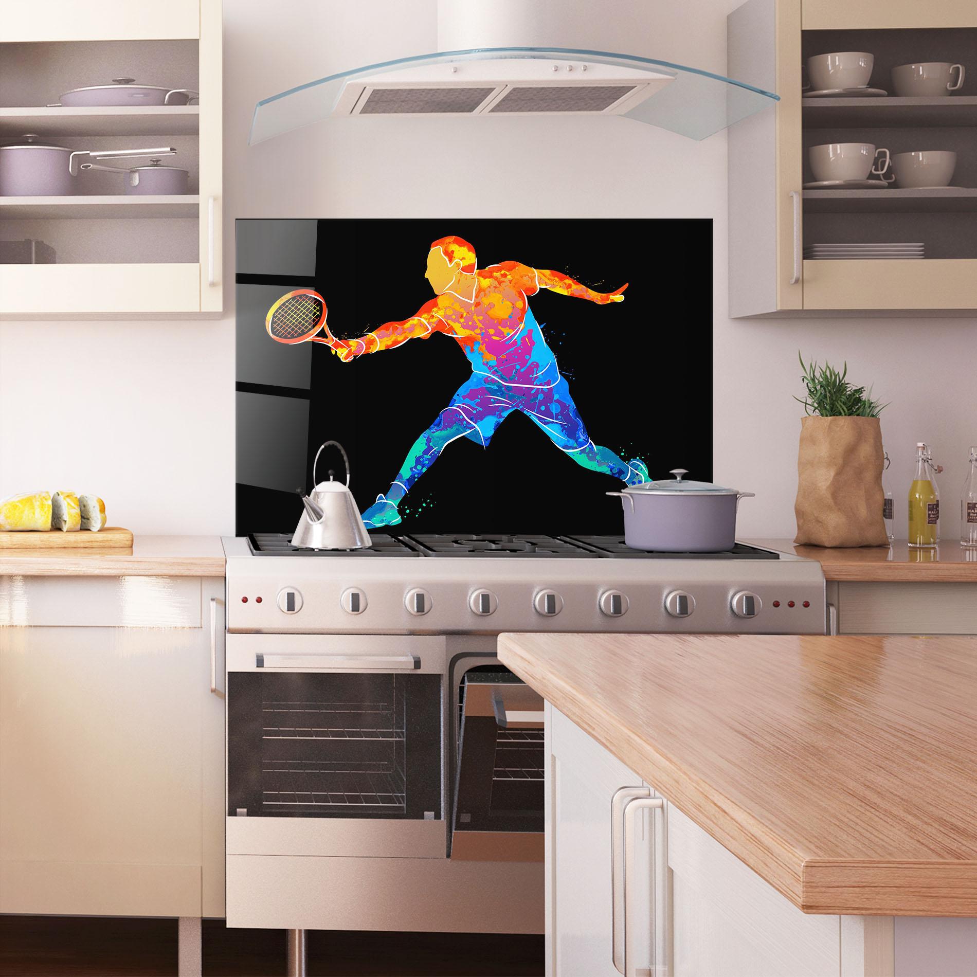 Стъклен панел за кухня Tennis Orange Blue mockup 1