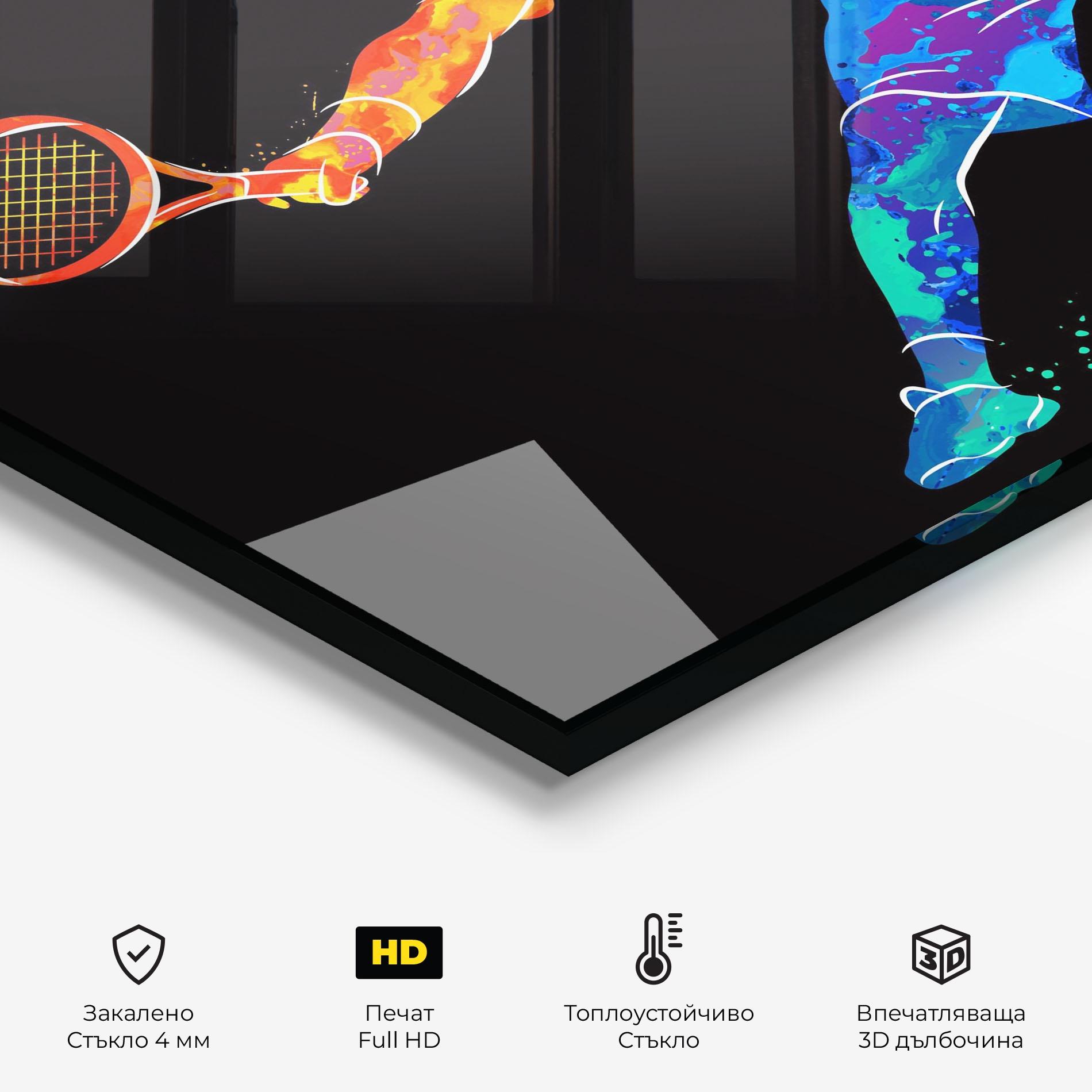 Стъклен панел за кухня Tennis Orange Blue mockup 2