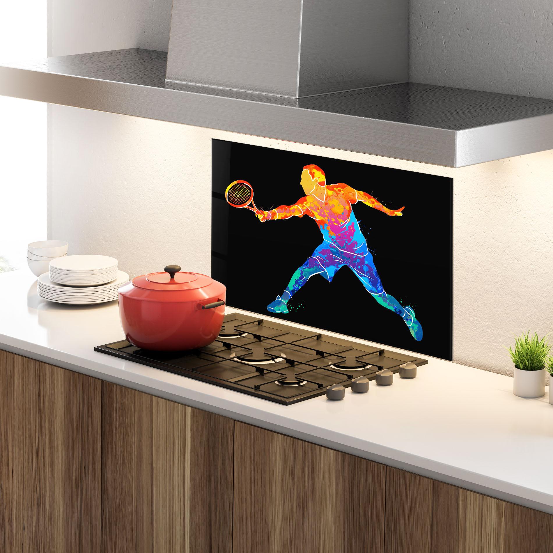 Стъклен панел за кухня Tennis Orange Blue mockup 4