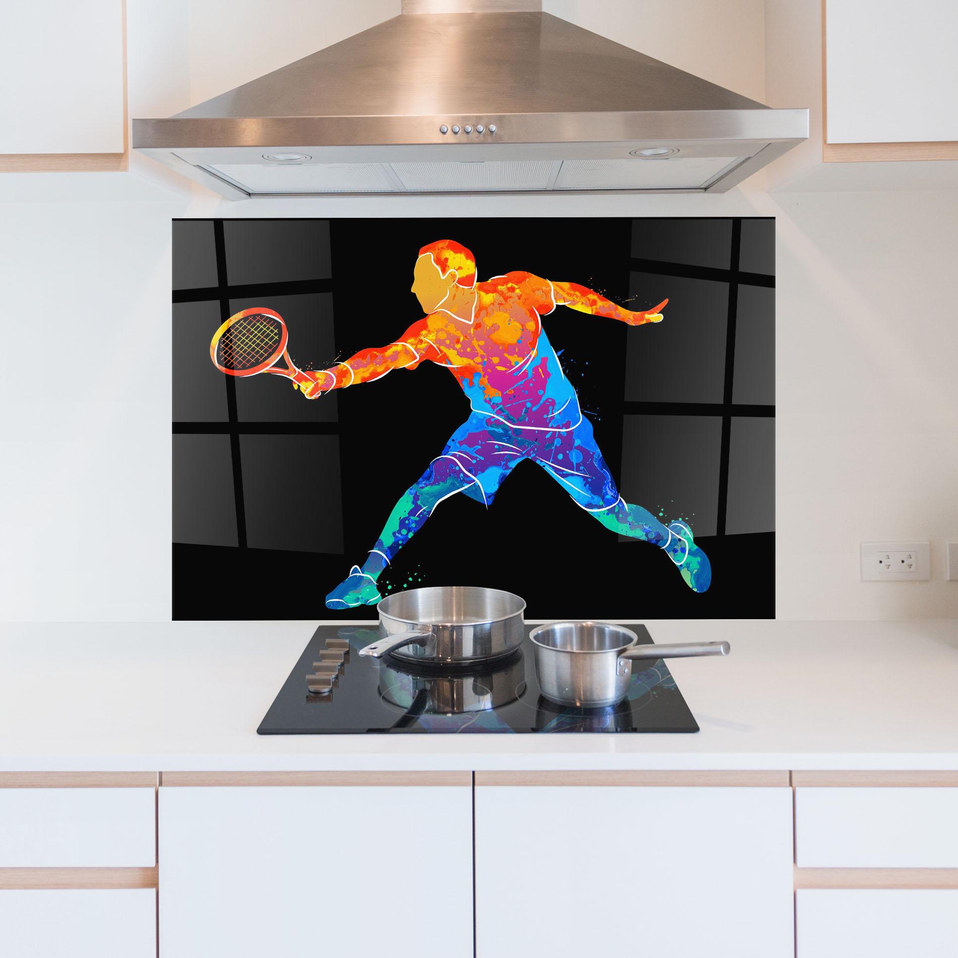 Стъклен панел за кухня Tennis Orange Blue mockup 5