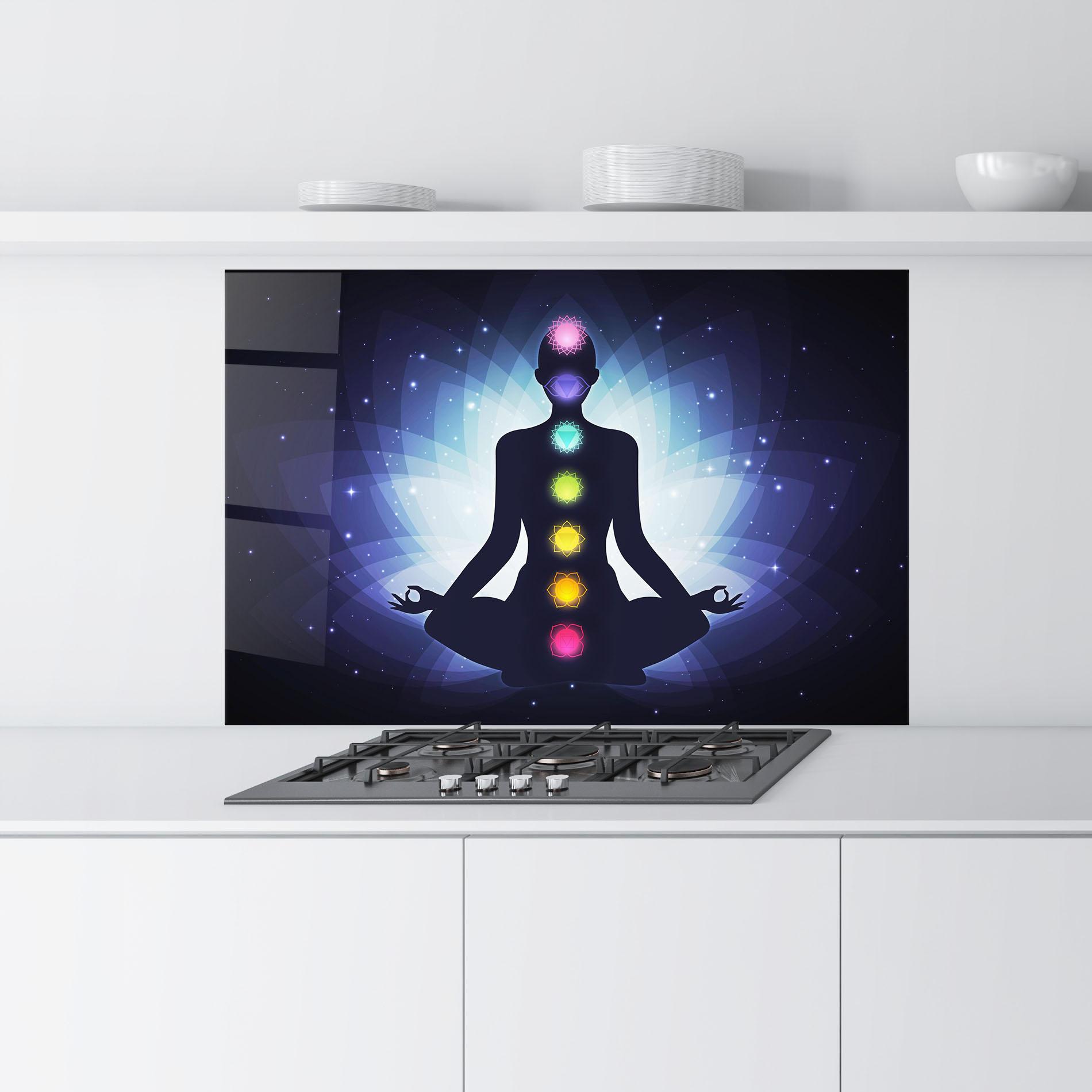 Стъклен панел за кухня Flower Meditation mockup 9