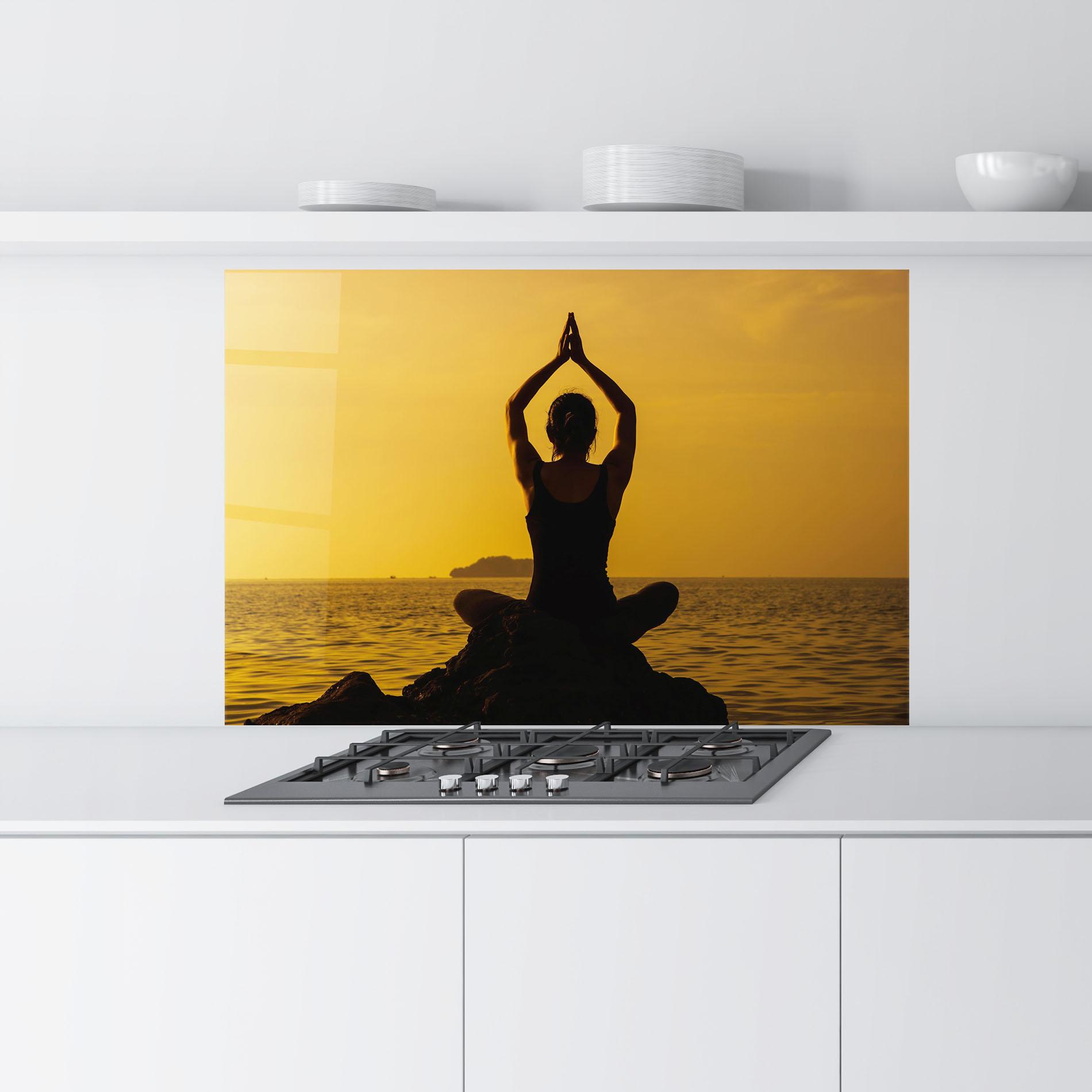 Стъклен панел за кухня Meditation On Sunset mockup 9