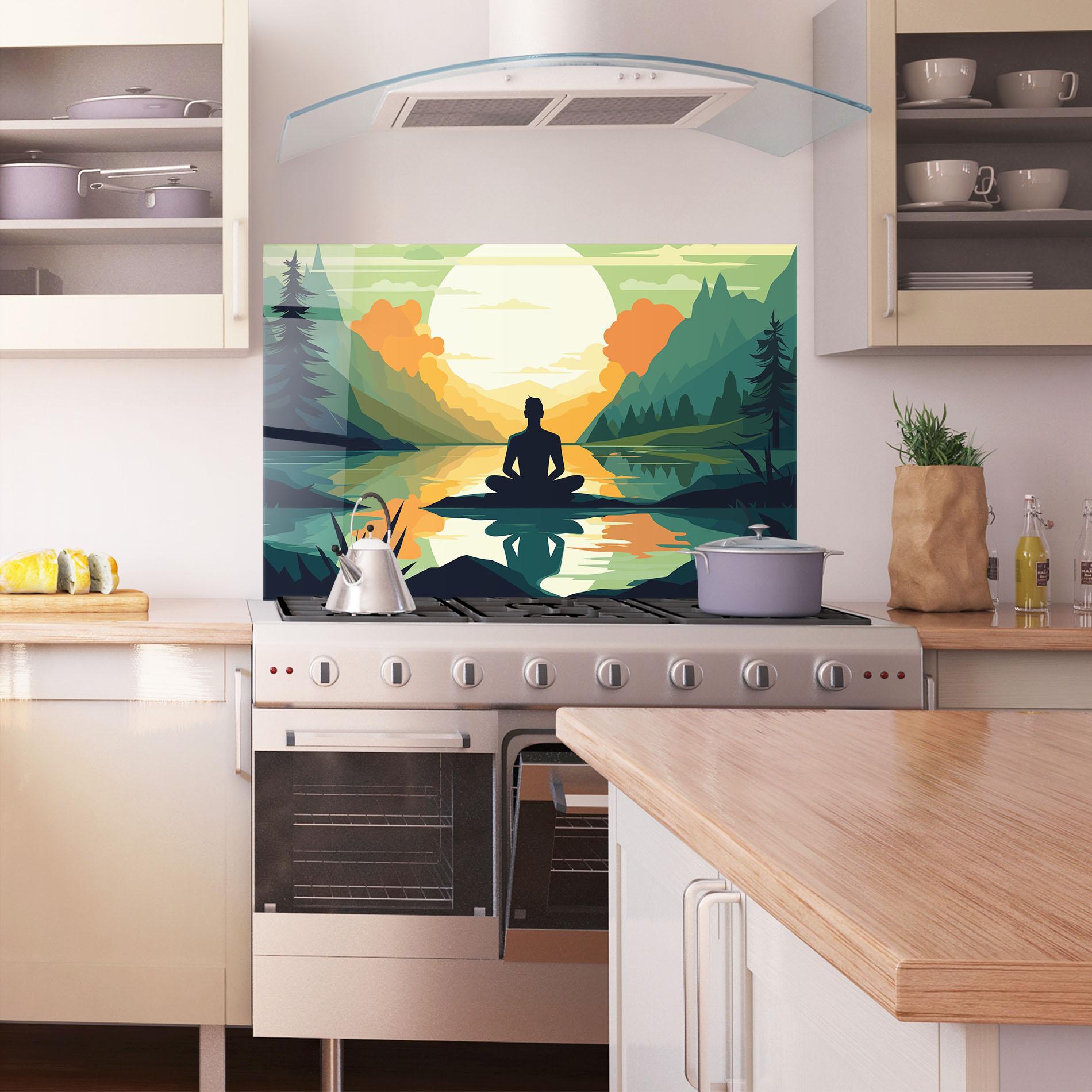 Стъклен панел за кухня Forest Yoga mockup 1