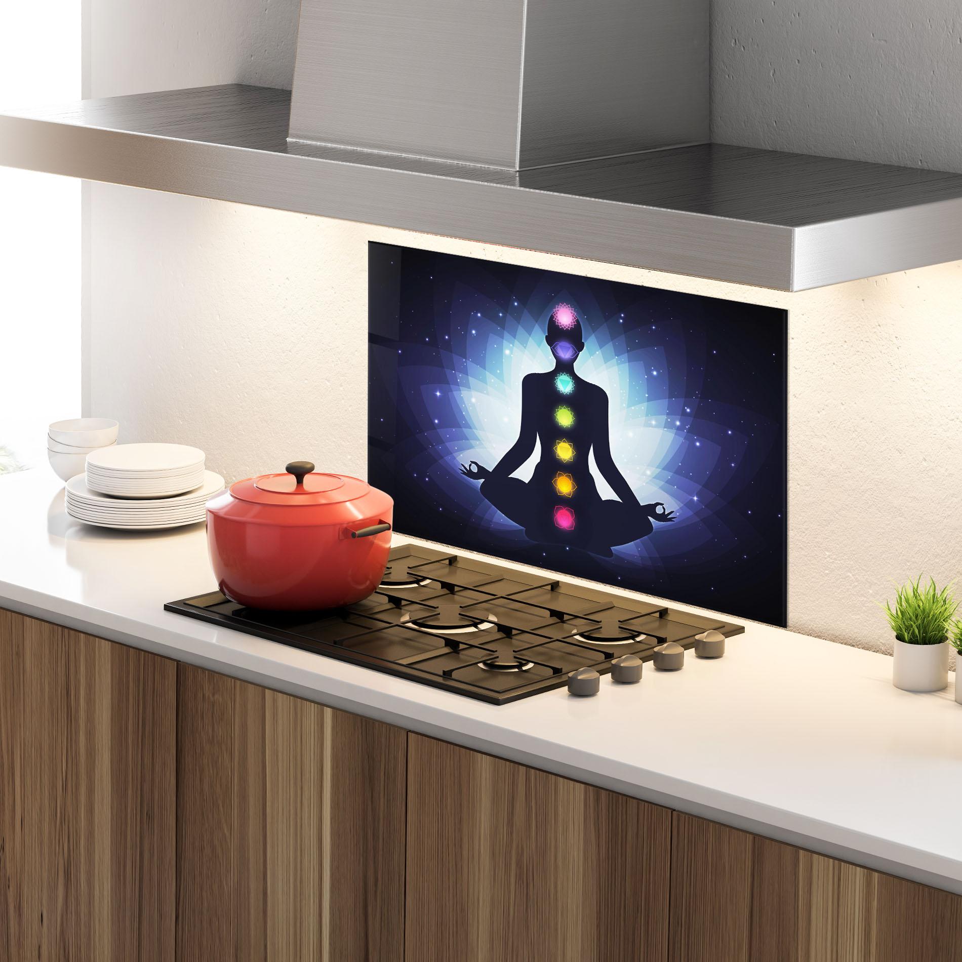 Стъклен панел за кухня Flower Meditation mockup 4