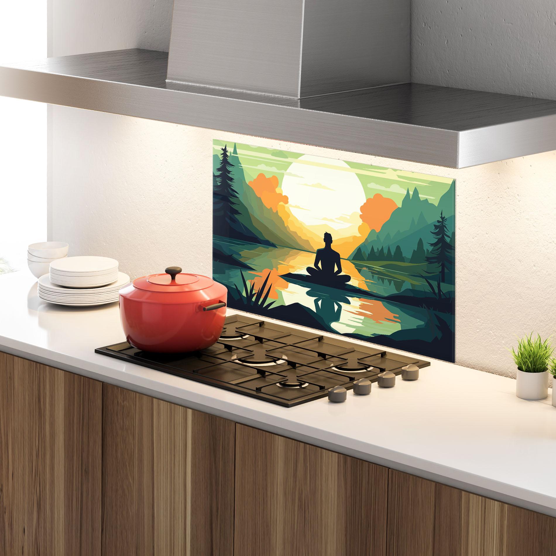 Стъклен панел за кухня Forest Yoga mockup 4