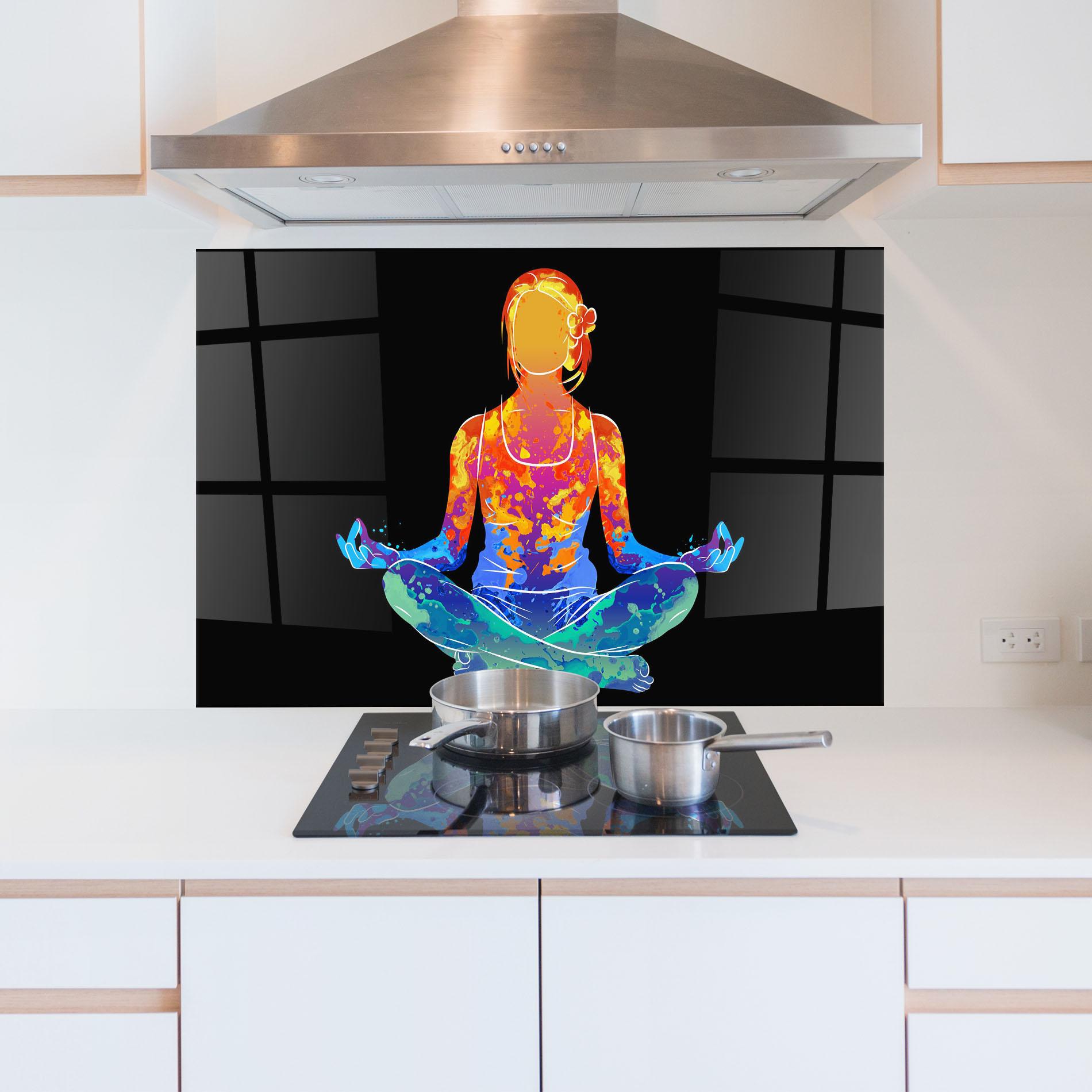 Стъклен панел за кухня Colorful Meditation mockup 5