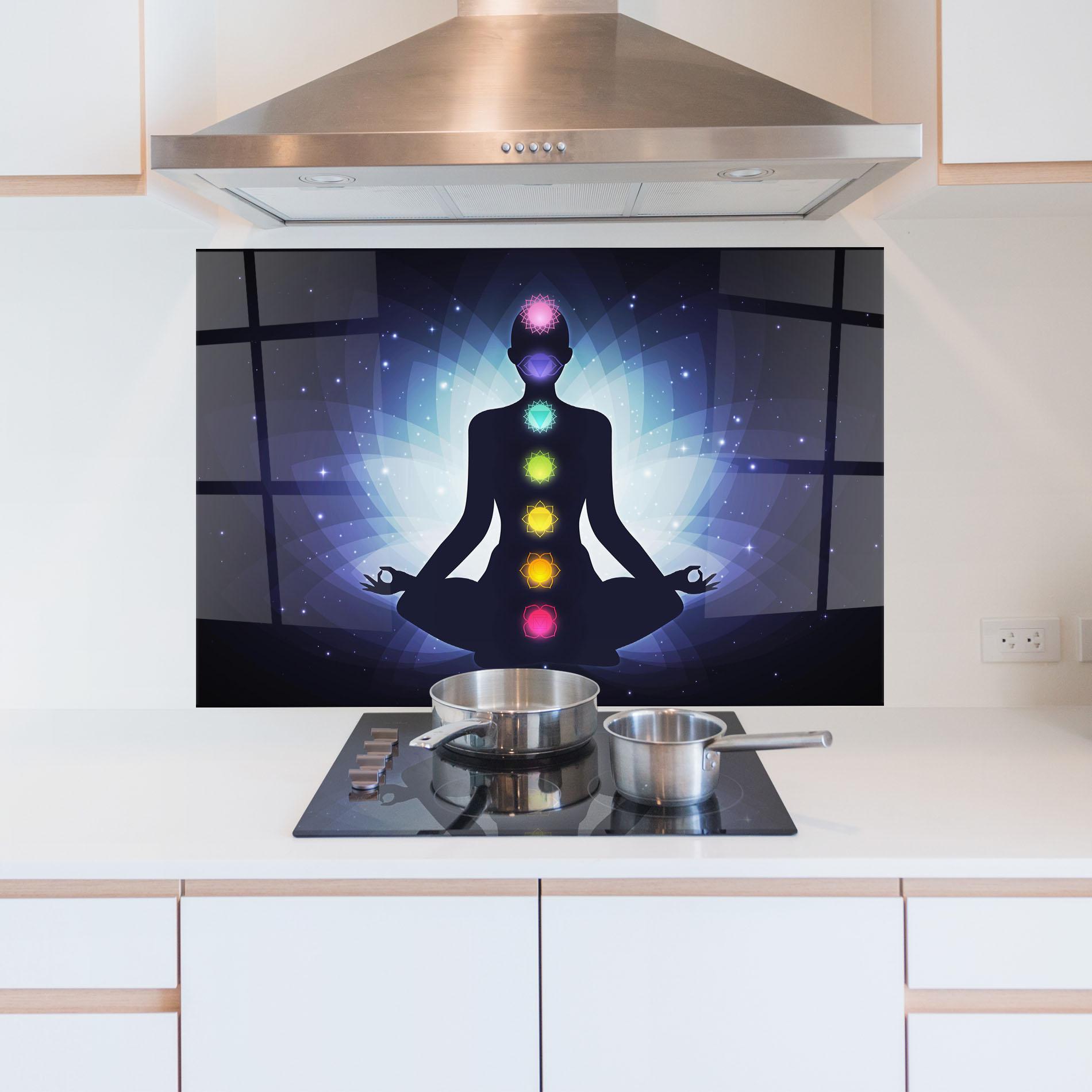 Стъклен панел за кухня Flower Meditation mockup 5