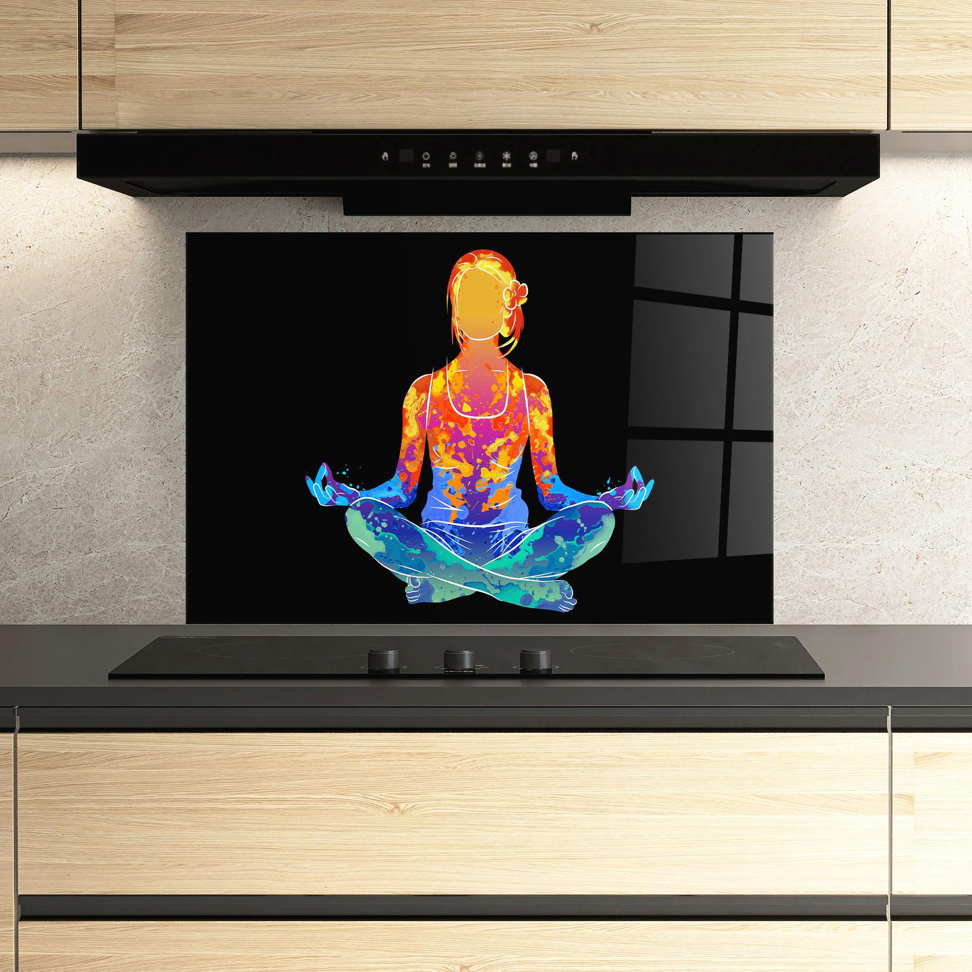Стъклен панел за кухня Colorful Meditation mockup 3