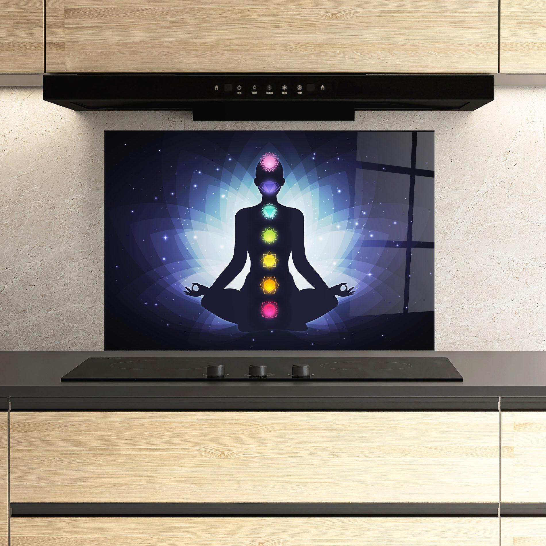 Стъклен панел за кухня Flower Meditation mockup 3