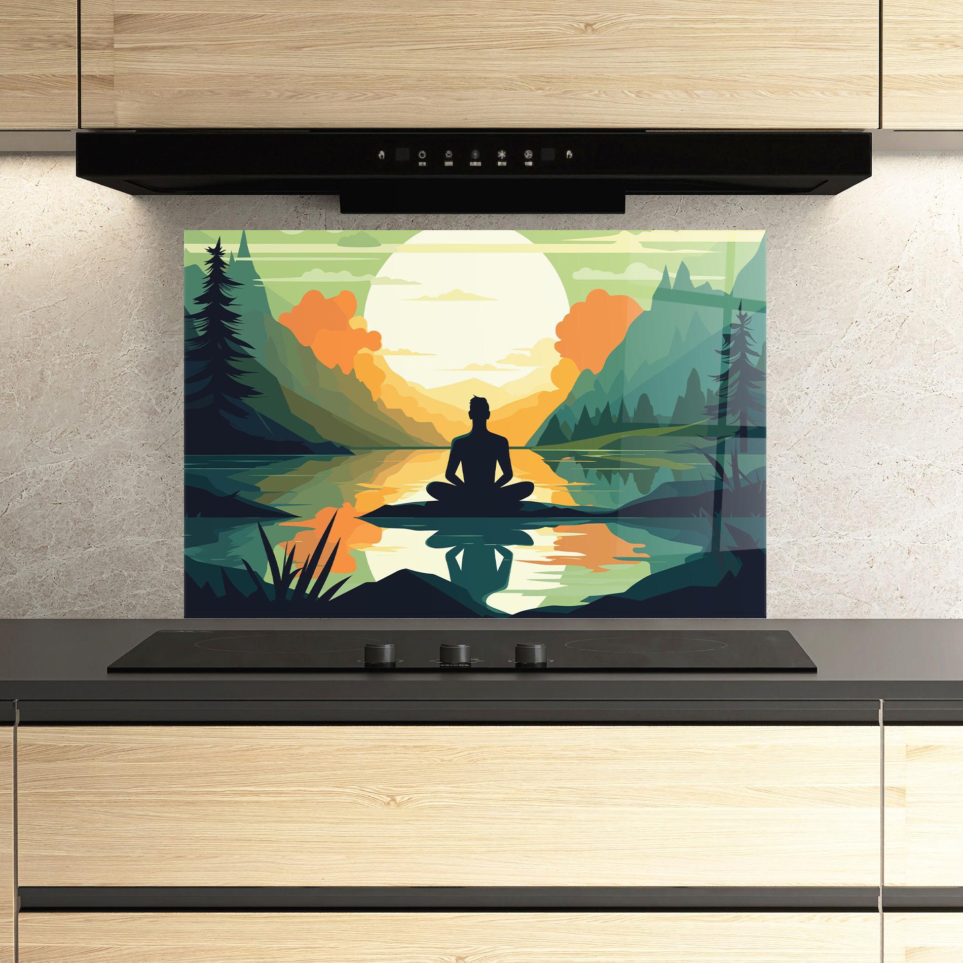 Стъклен панел за кухня Forest Yoga mockup 3