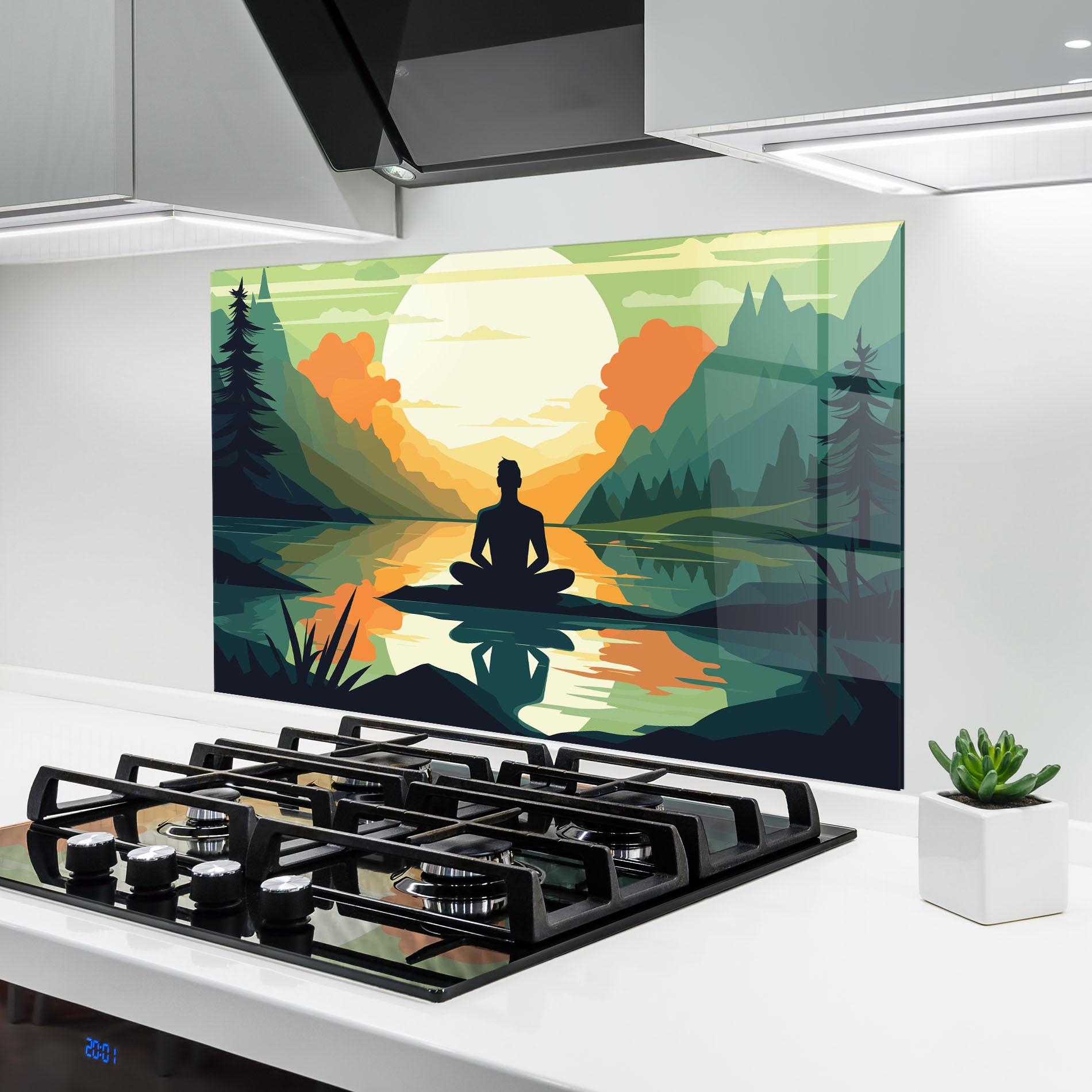 Стъклен панел за кухня Forest Yoga mockup 6