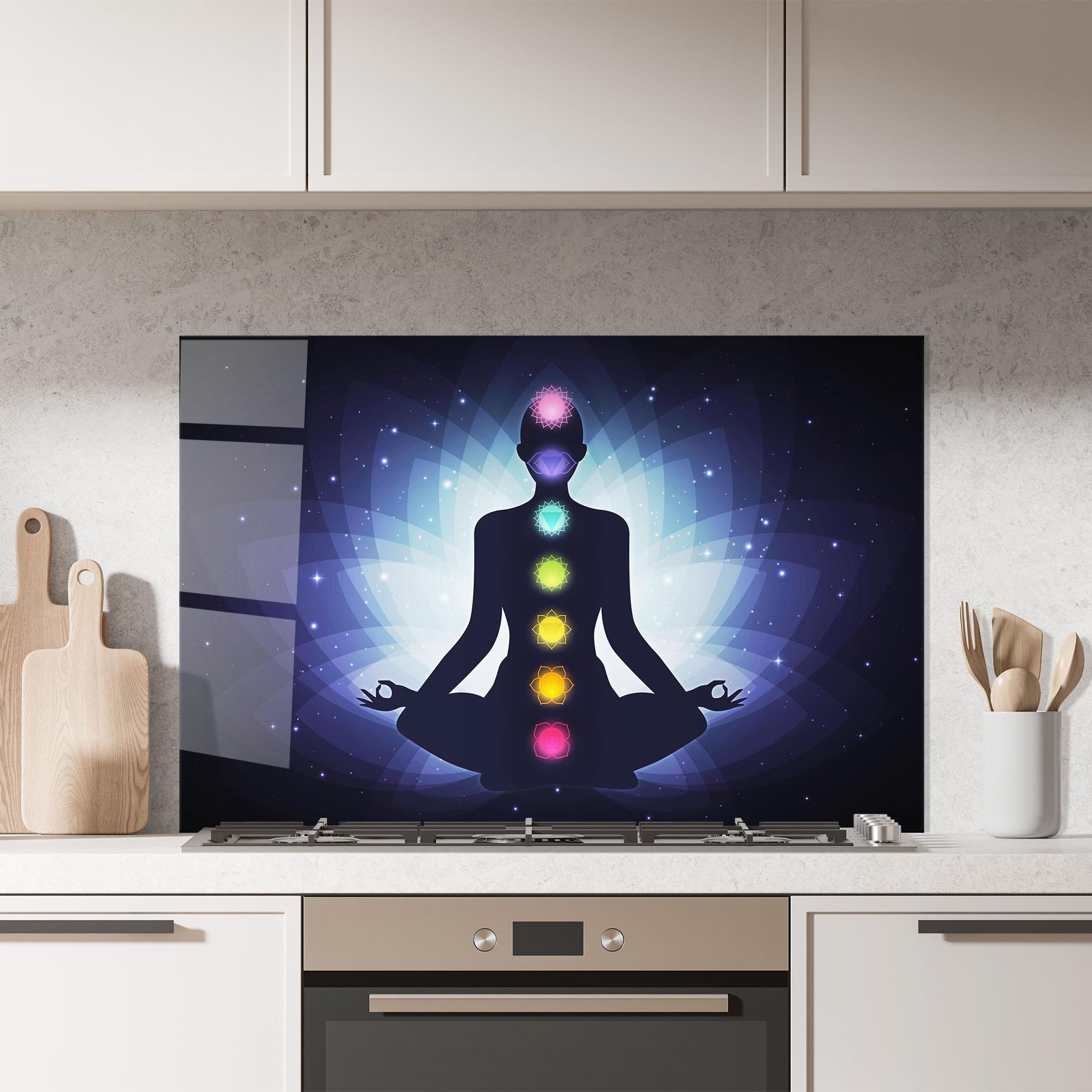 Стъклен панел за кухня Flower Meditation mockup 7