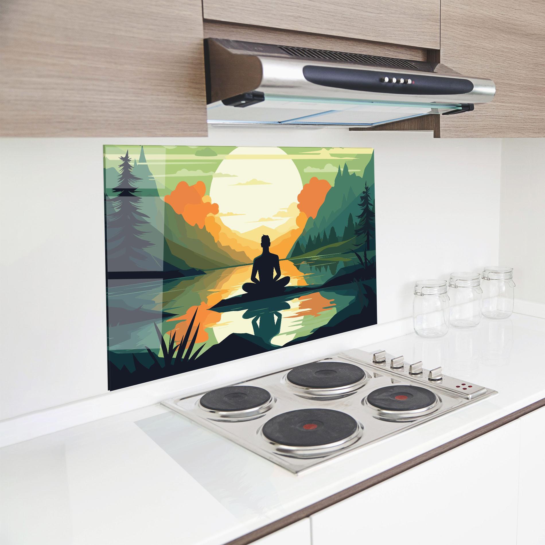 Стъклен панел за кухня Forest Yoga mockup 8