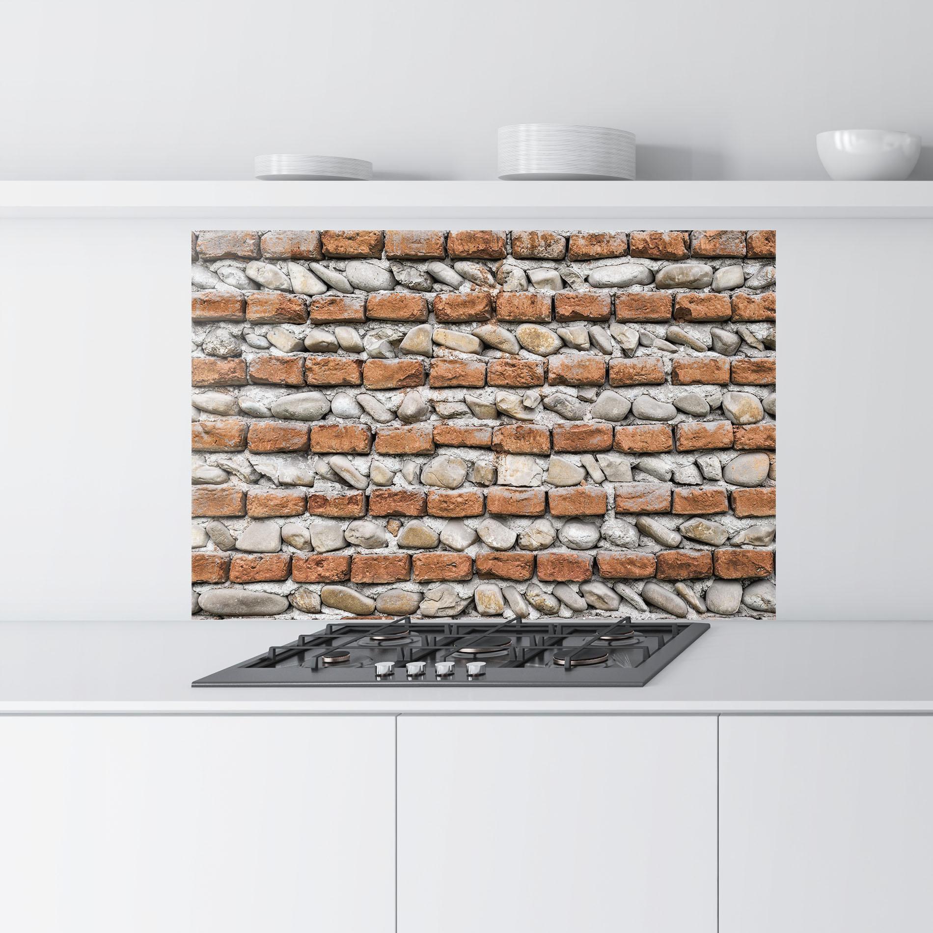 Стъклен панел за кухня Bricks With Stones mockup 9