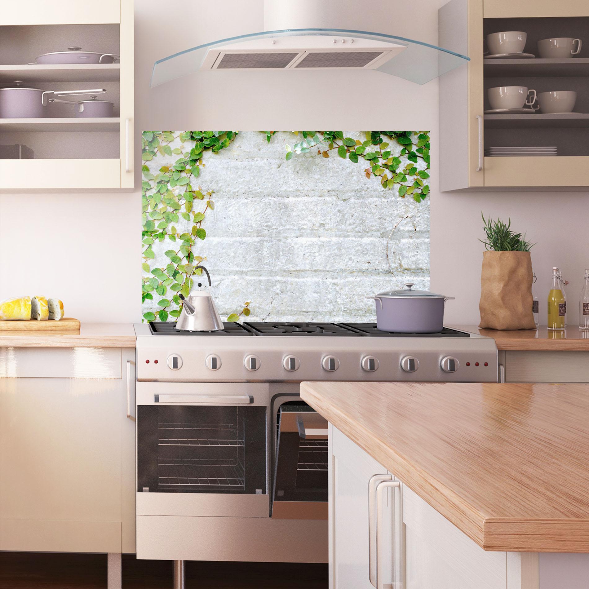 Стъклен панел за кухня Bricks With Leaves mockup 1