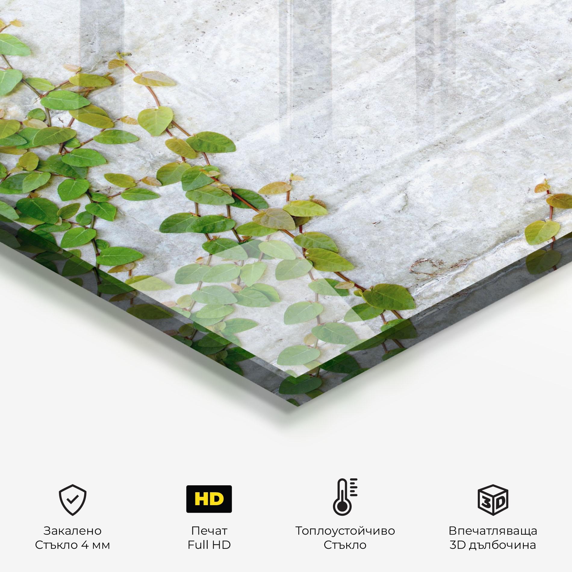 Стъклен панел за кухня Bricks With Leaves mockup 2