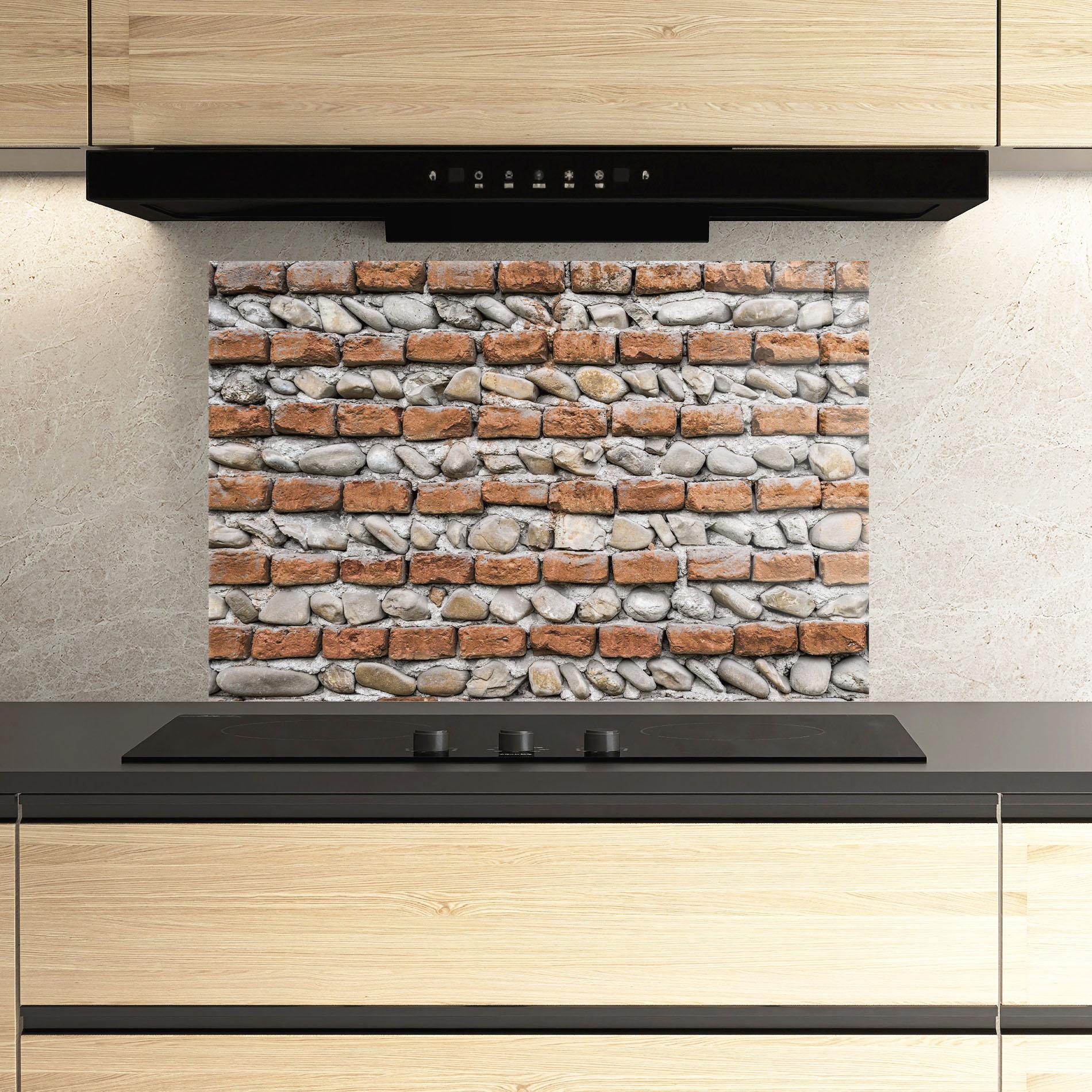 Стъклен панел за кухня Bricks With Stones mockup 3