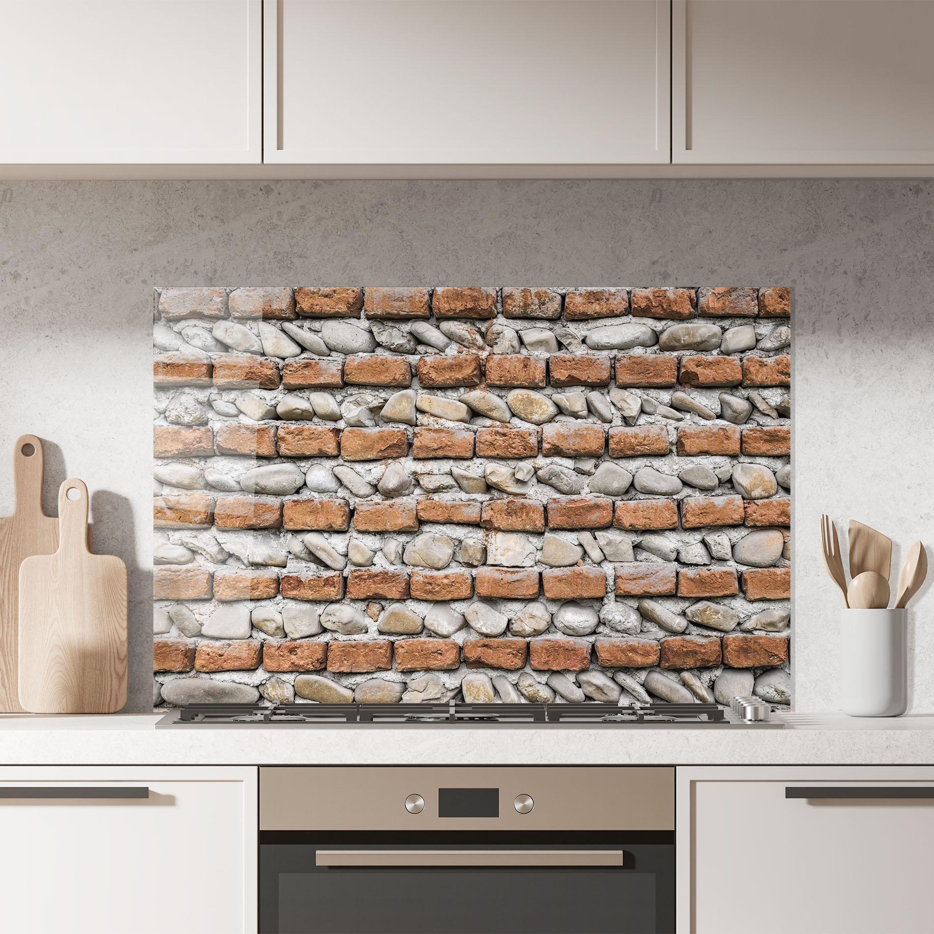 Стъклен панел за кухня Bricks With Stones mockup 7