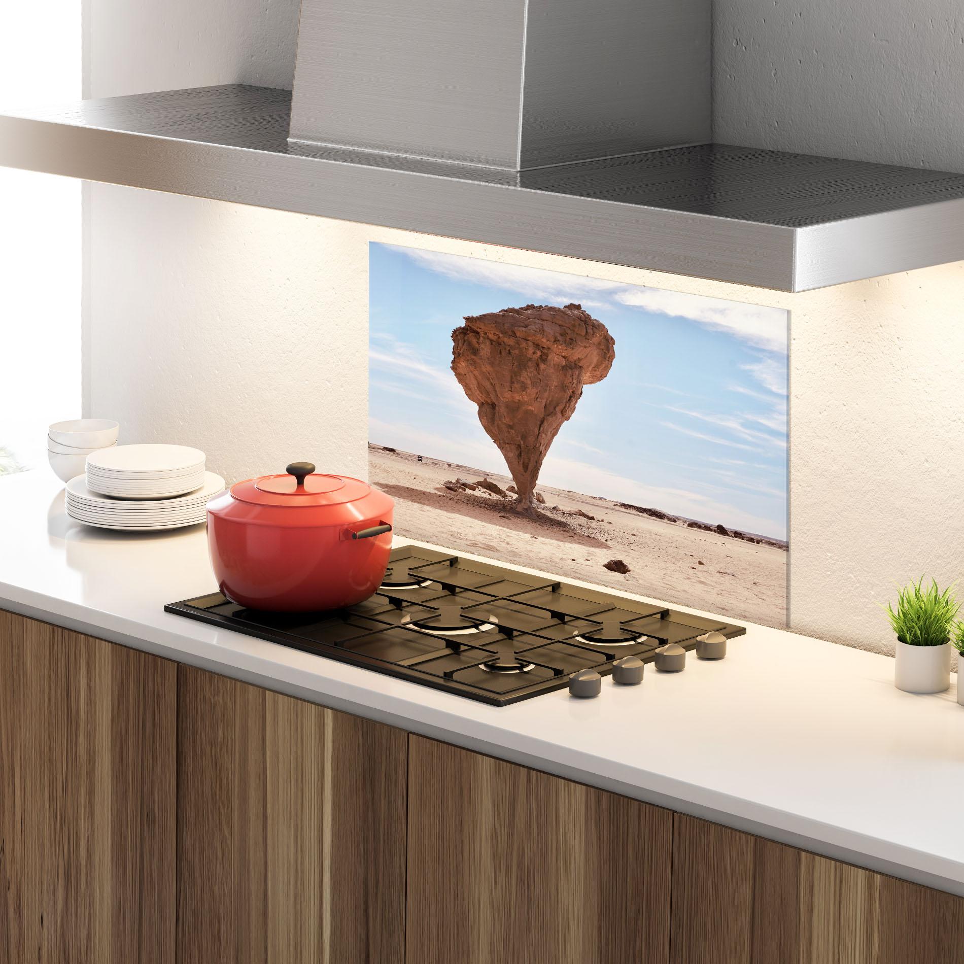 Стъклен панел за кухня Stone In Desert mockup 4