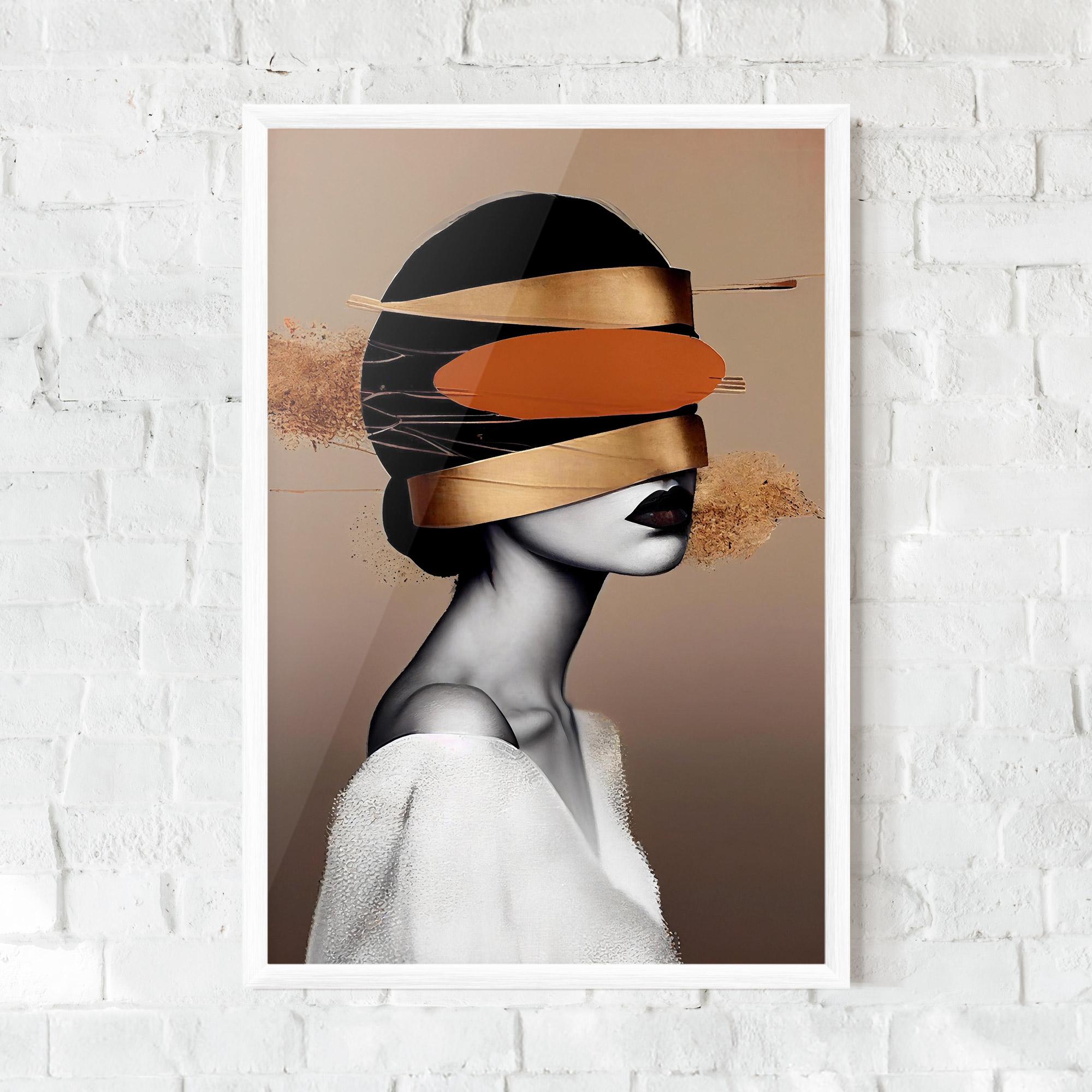 Рамкиран постер Woman With Gold Lines mockup 0