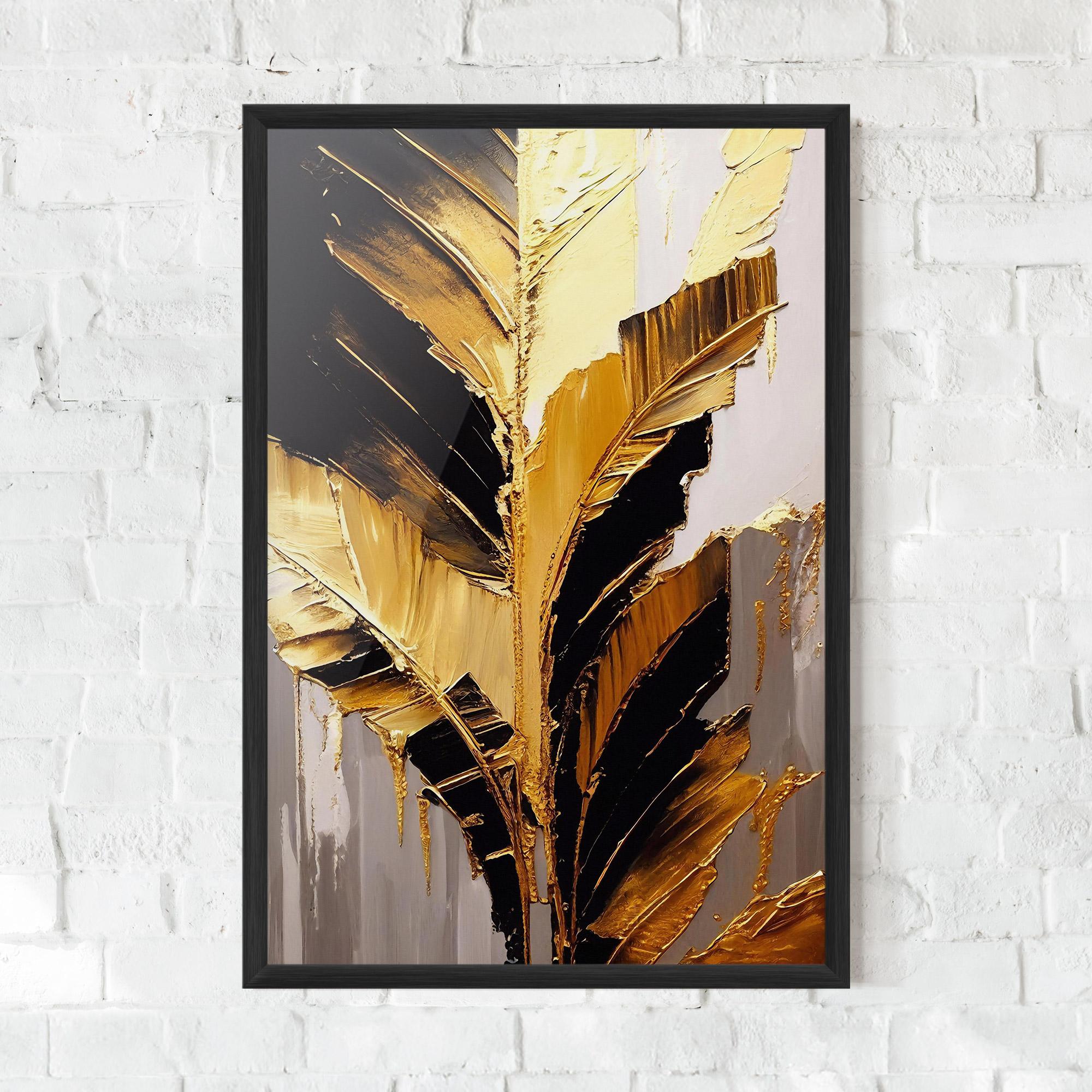 Рамкиран постер Balck With Gold Leafs mockup 0