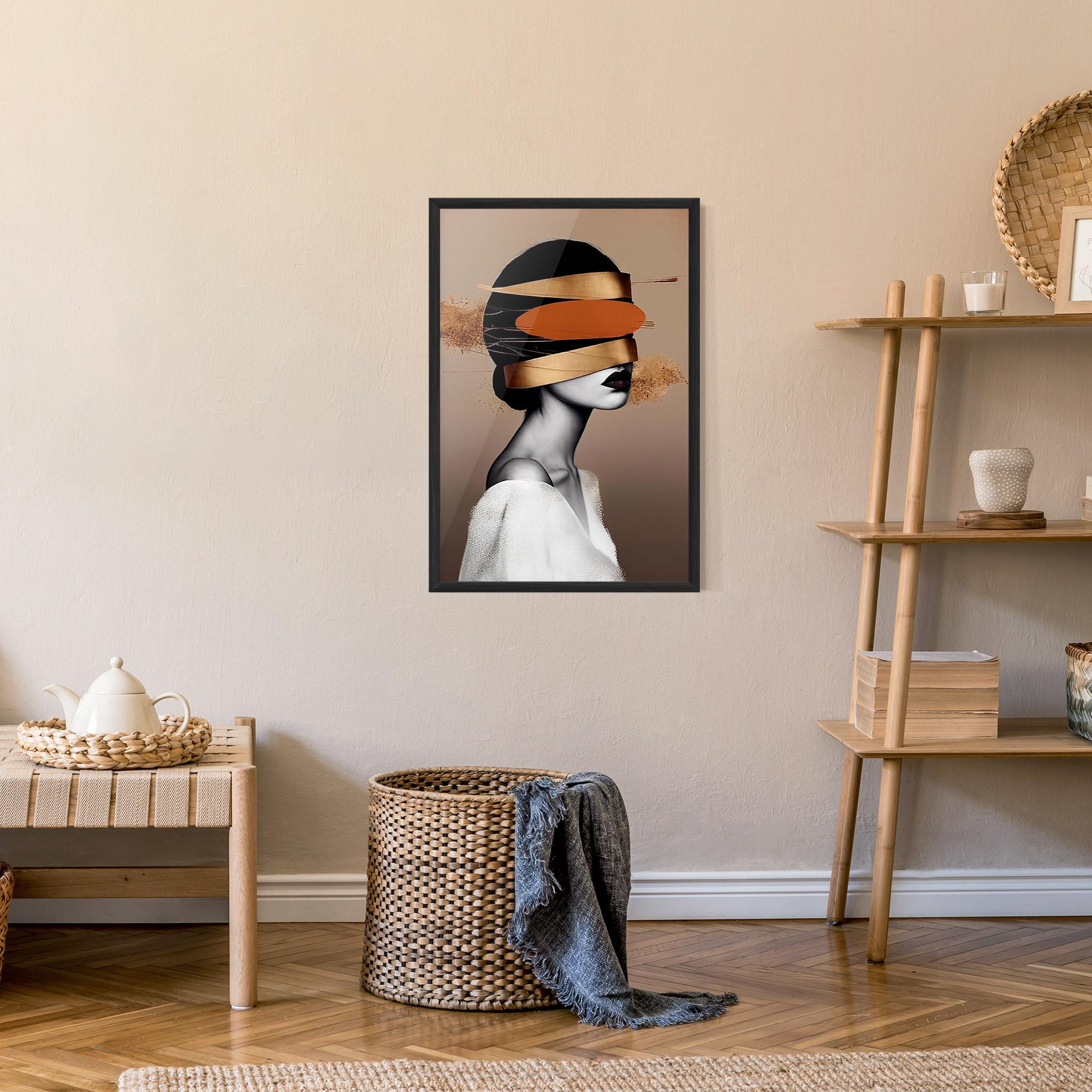 Рамкиран постер Woman With Gold Lines mockup 9